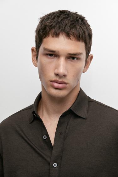 Stretch slim fit cotton shirt — BROWN 8