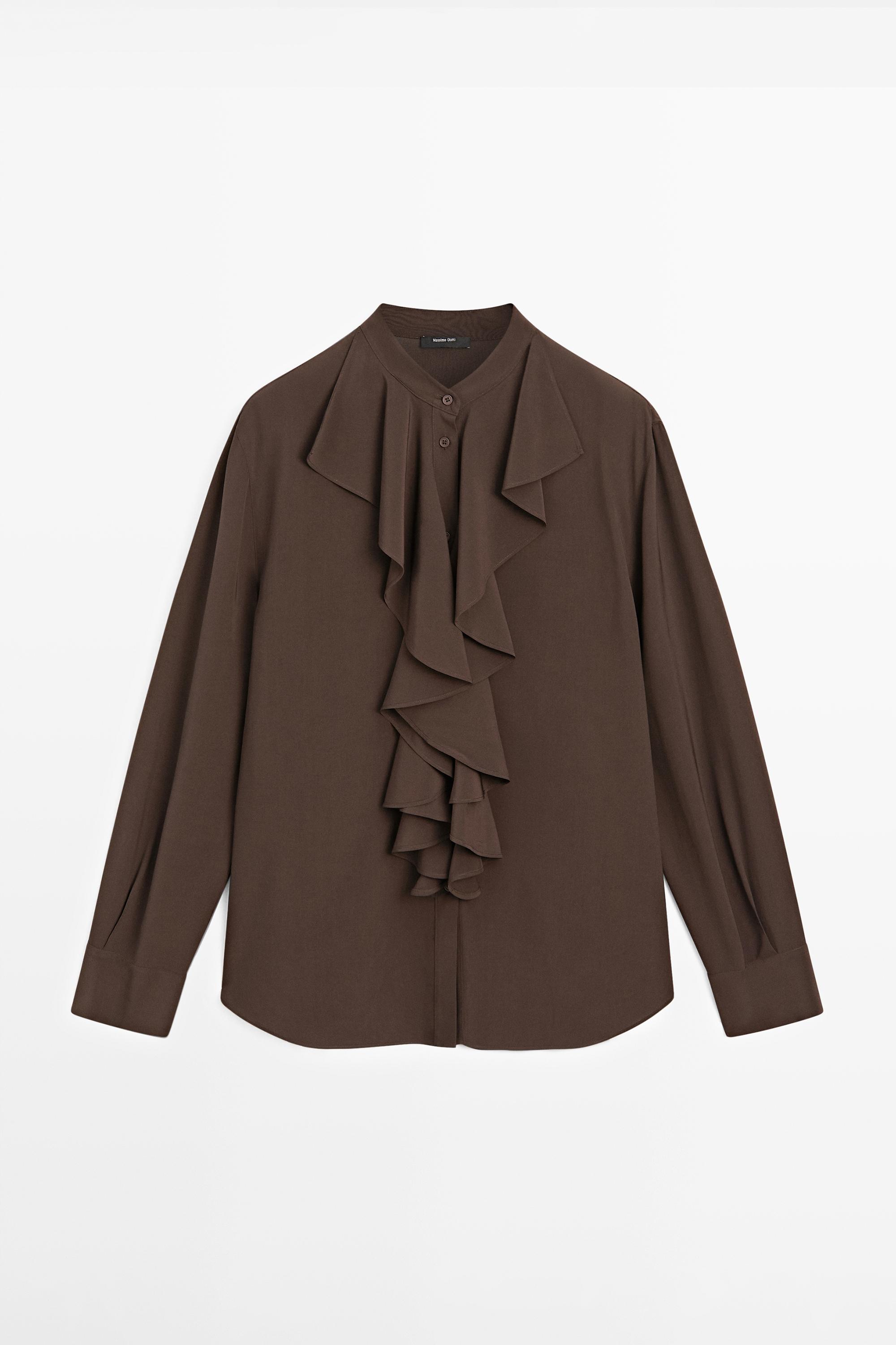 Flowing blouse with ruffles — BROWN