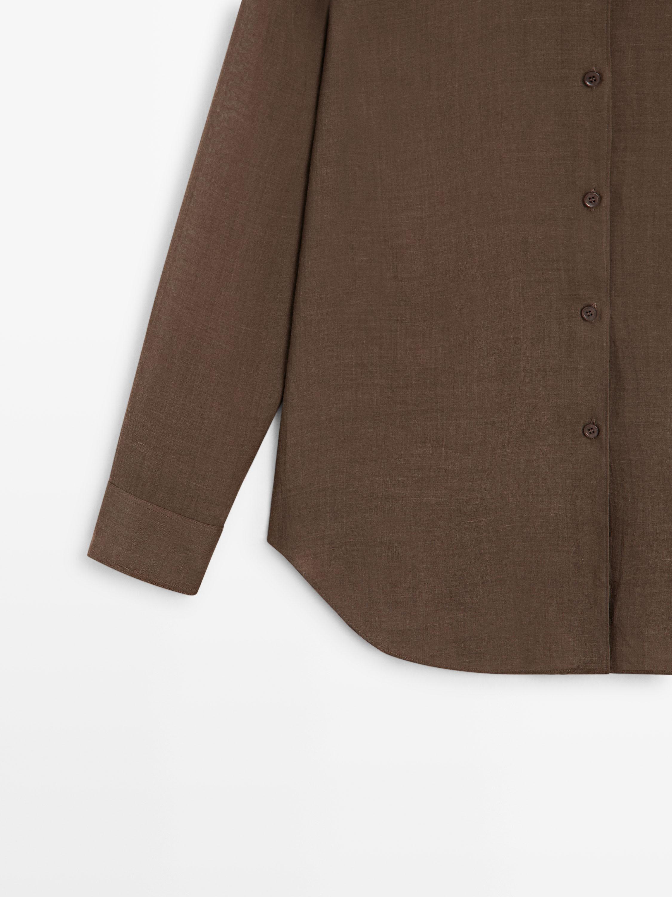 Flowing shirt with shirt collar — BROWN