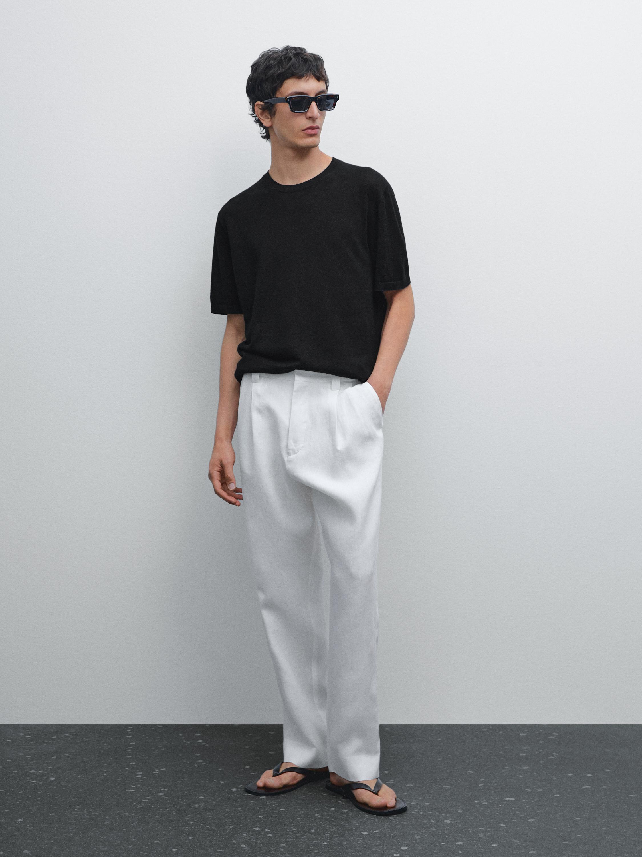 تيشرت محاك بأكمام قصيرة كتان 100%