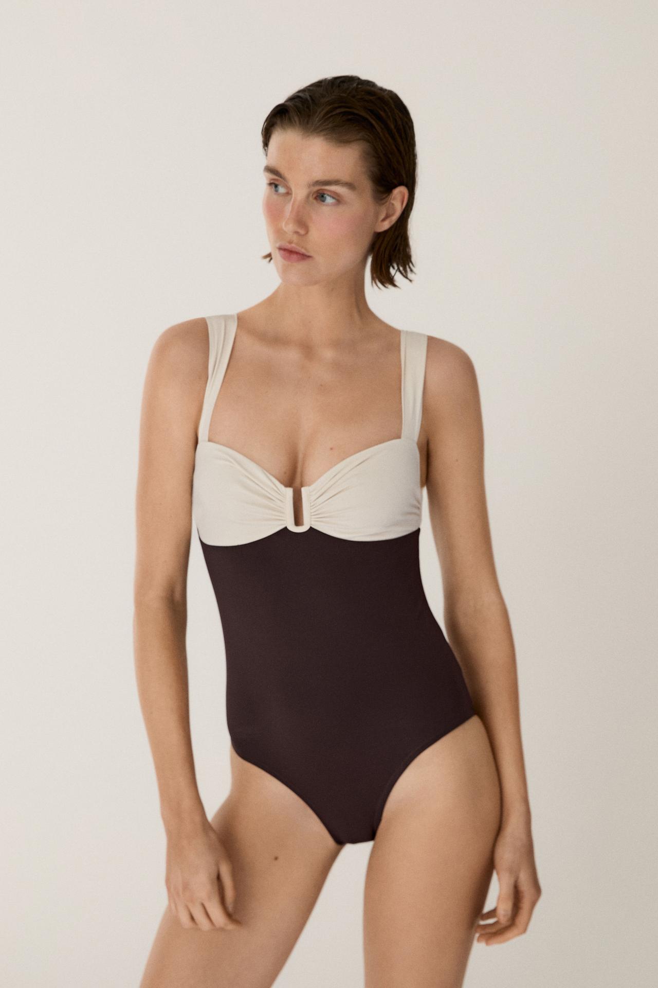 Swimsuit with gathered detail — BROWN
