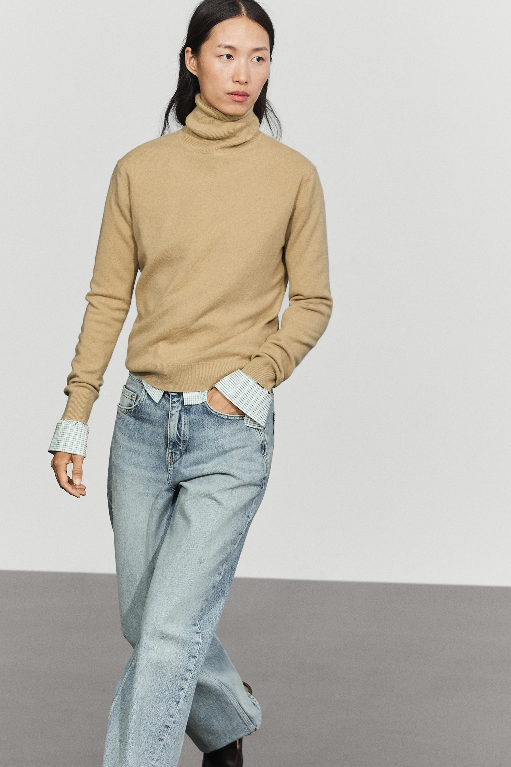 Wool-blend knit turtleneck sweater
