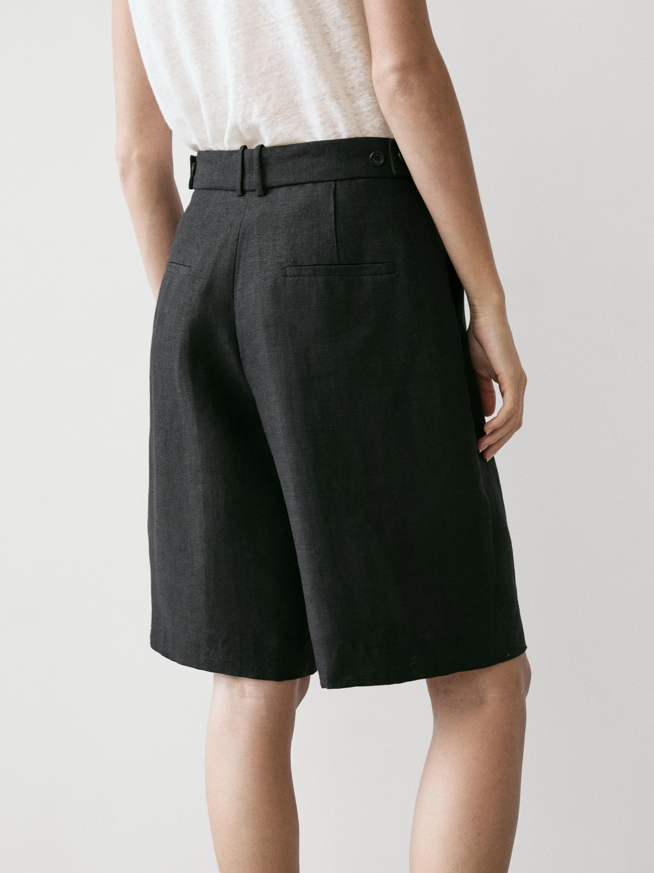 Long linen Bermuda shorts — BLACK