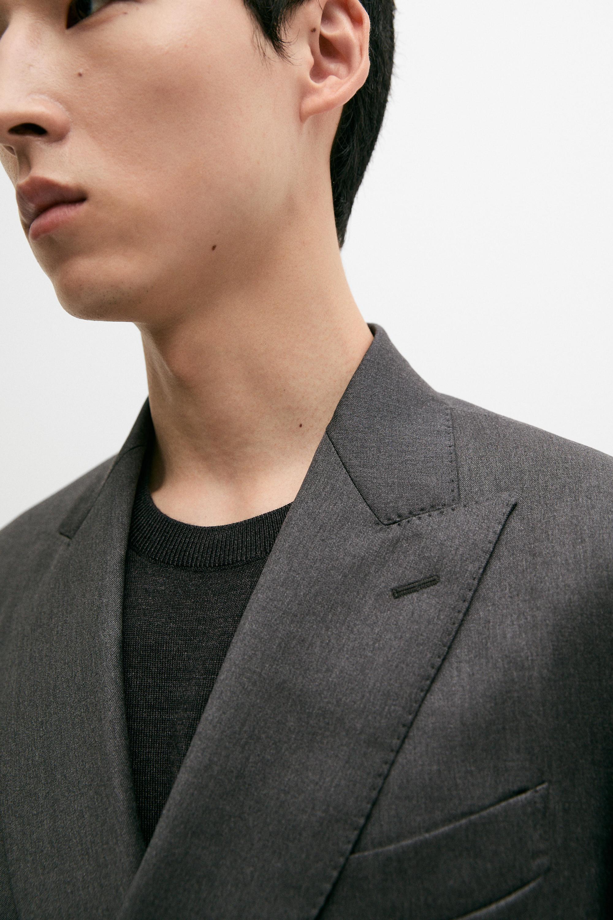 100% cool wool double-breasted suit blazer — GREY