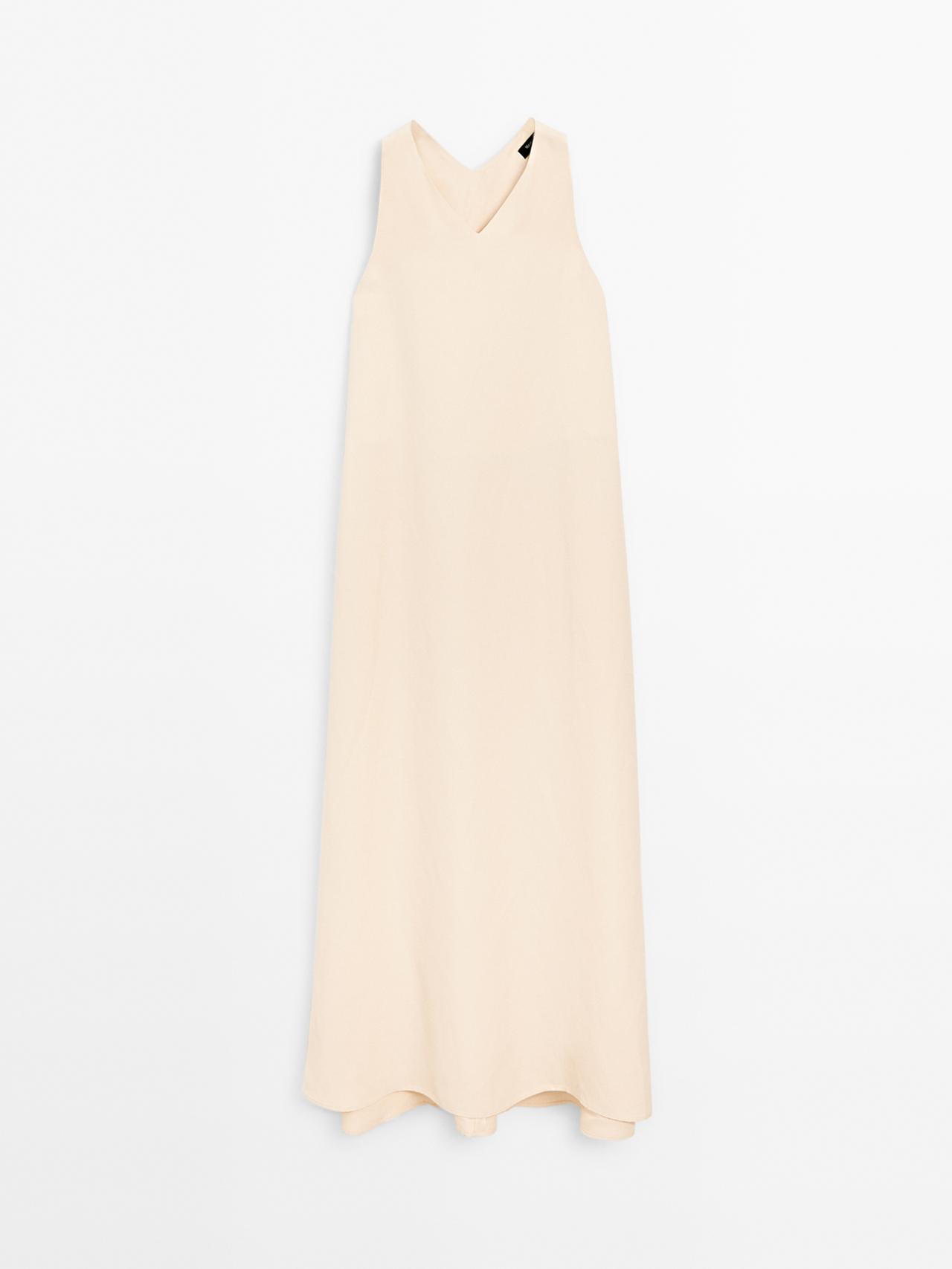 Massimo Dutti - Dame - Lang Kjole Med Blødt Fald Og V-Udskæring - Gul - M