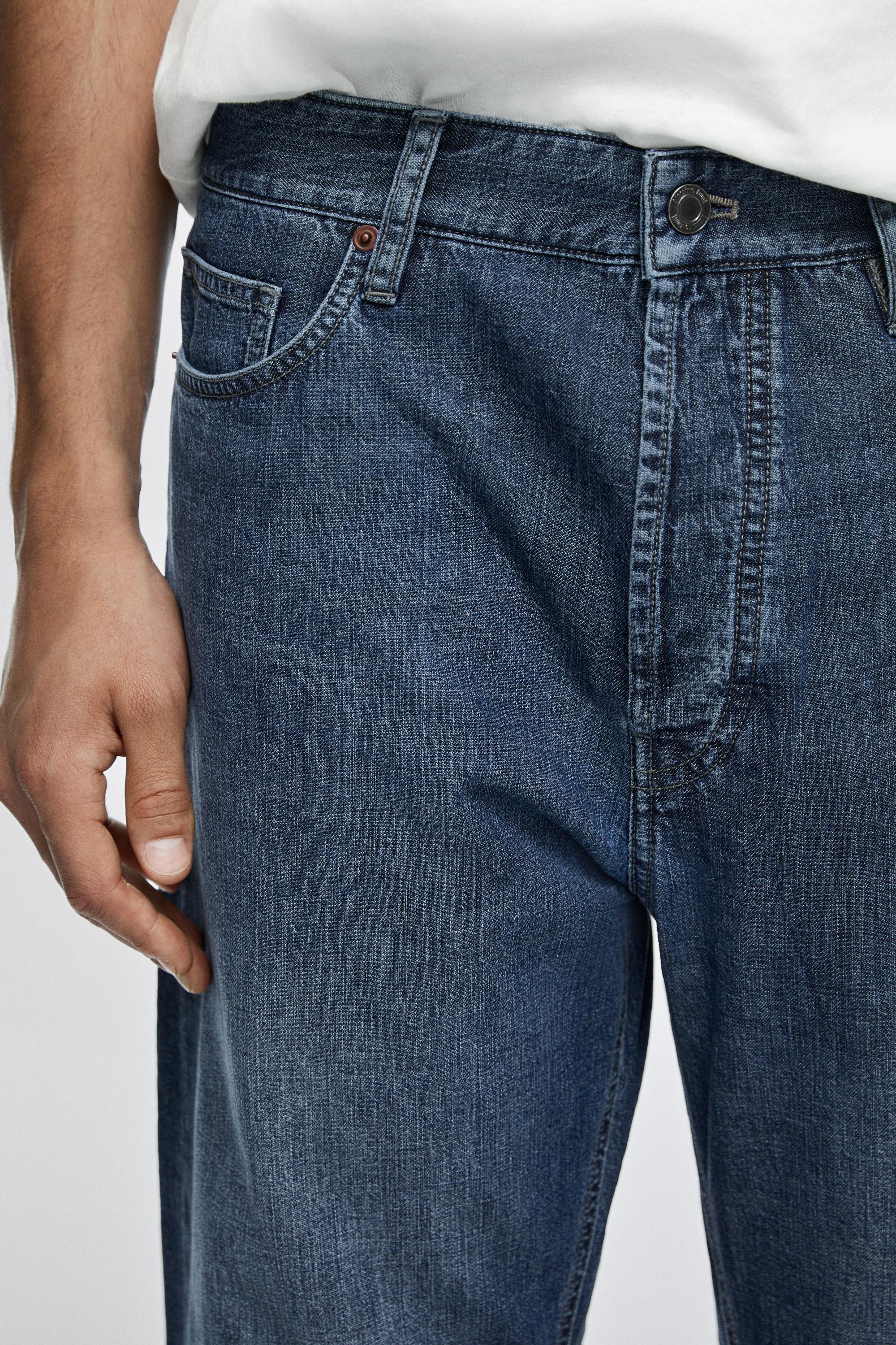 Lightweight straight-leg cotton jeans — INDIGO