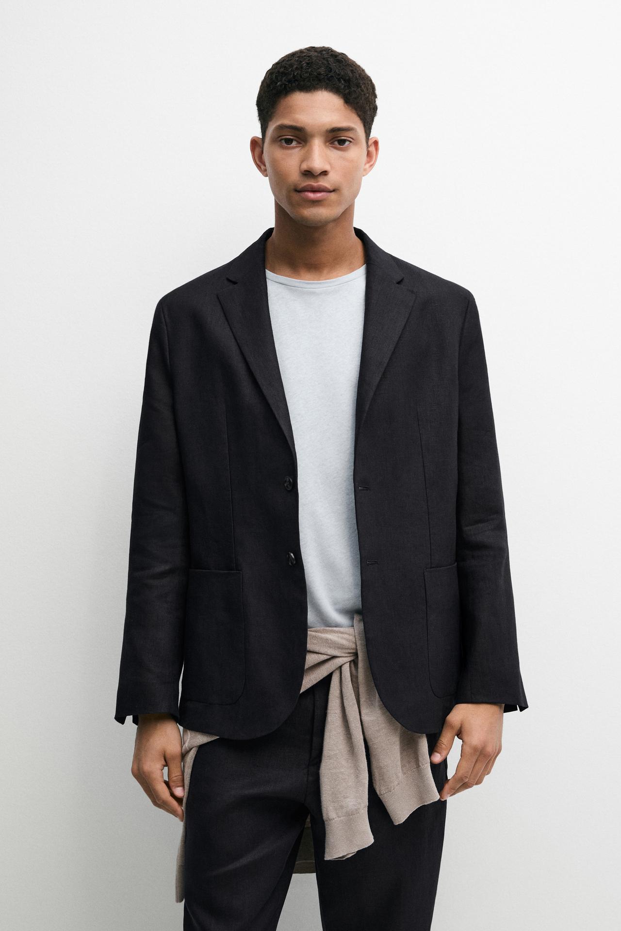 100% linen suit blazer — DEEP BLUE