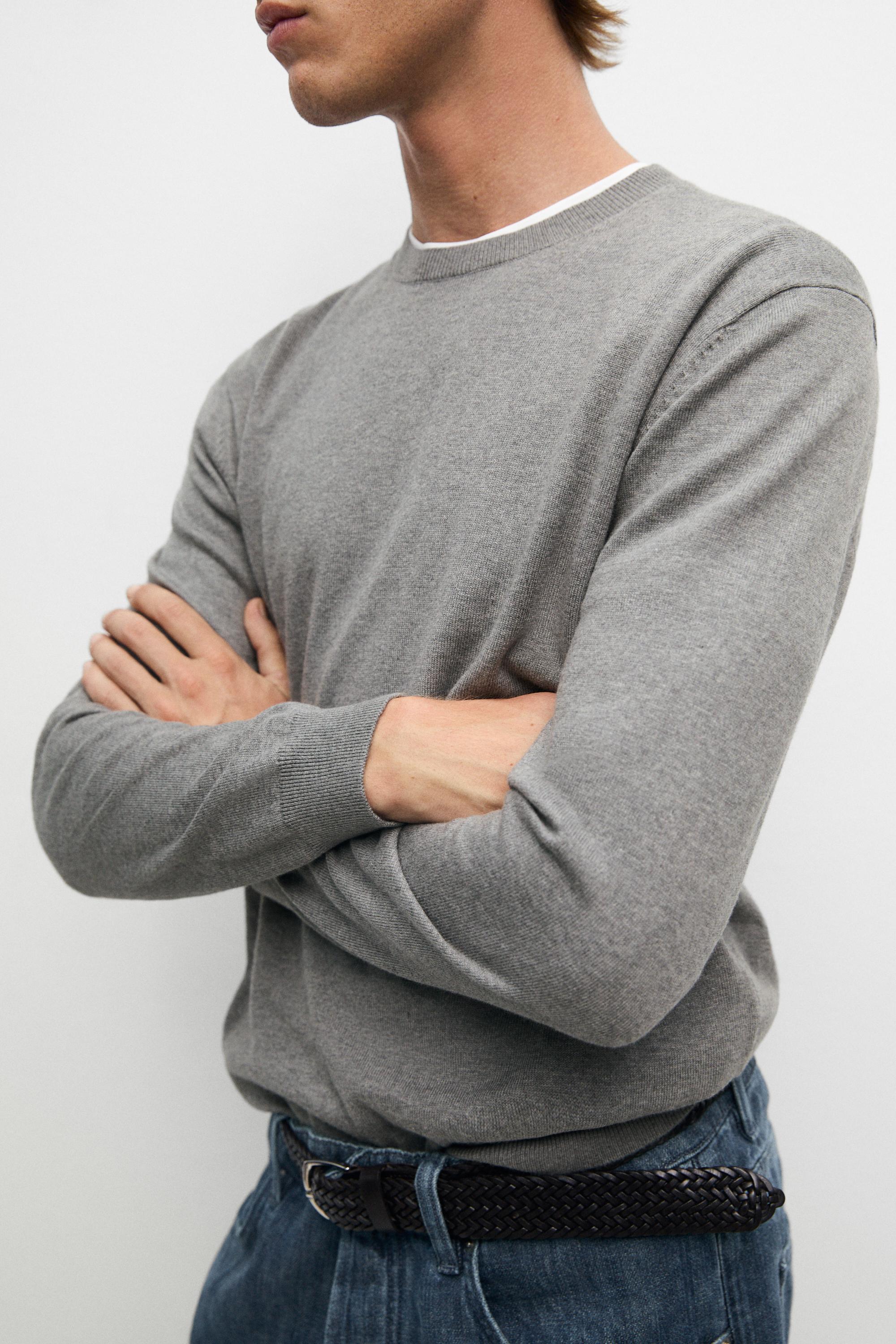 Cotton blend knit sweater — ANTHRACITE GREY