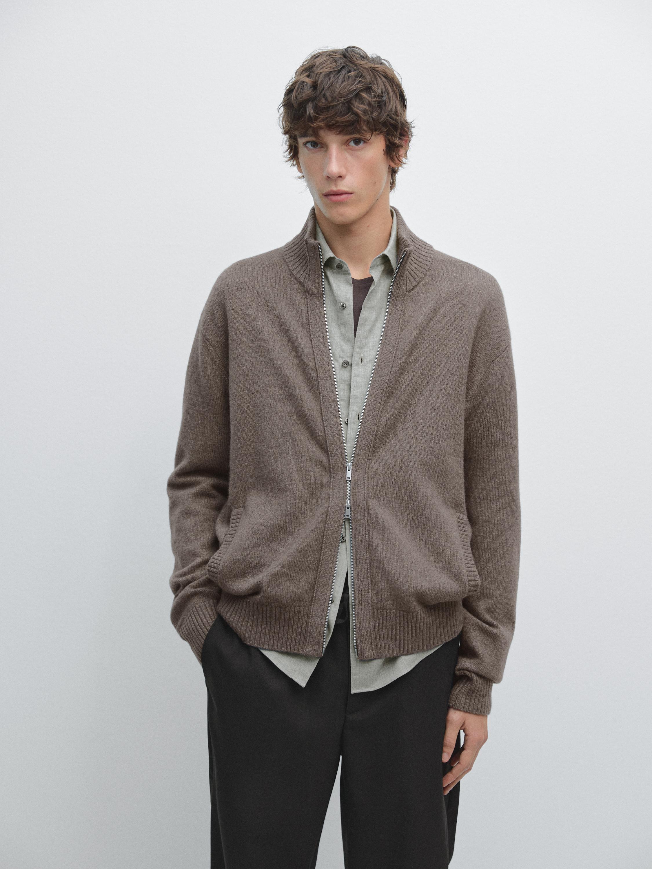 Wool blend cardigan with zip detail