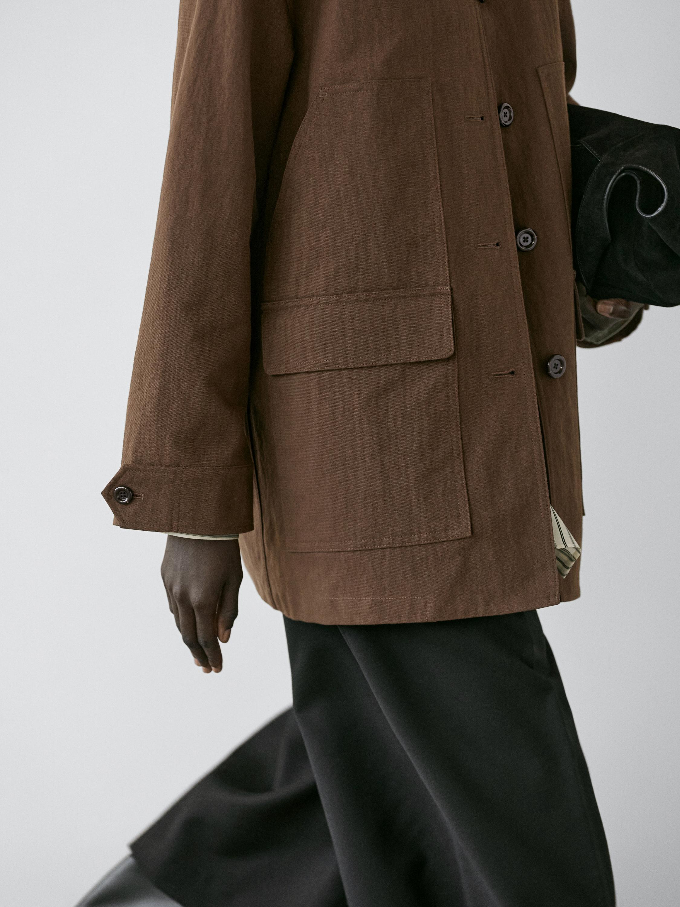 Cotton blend jacket with pockets — BROWN