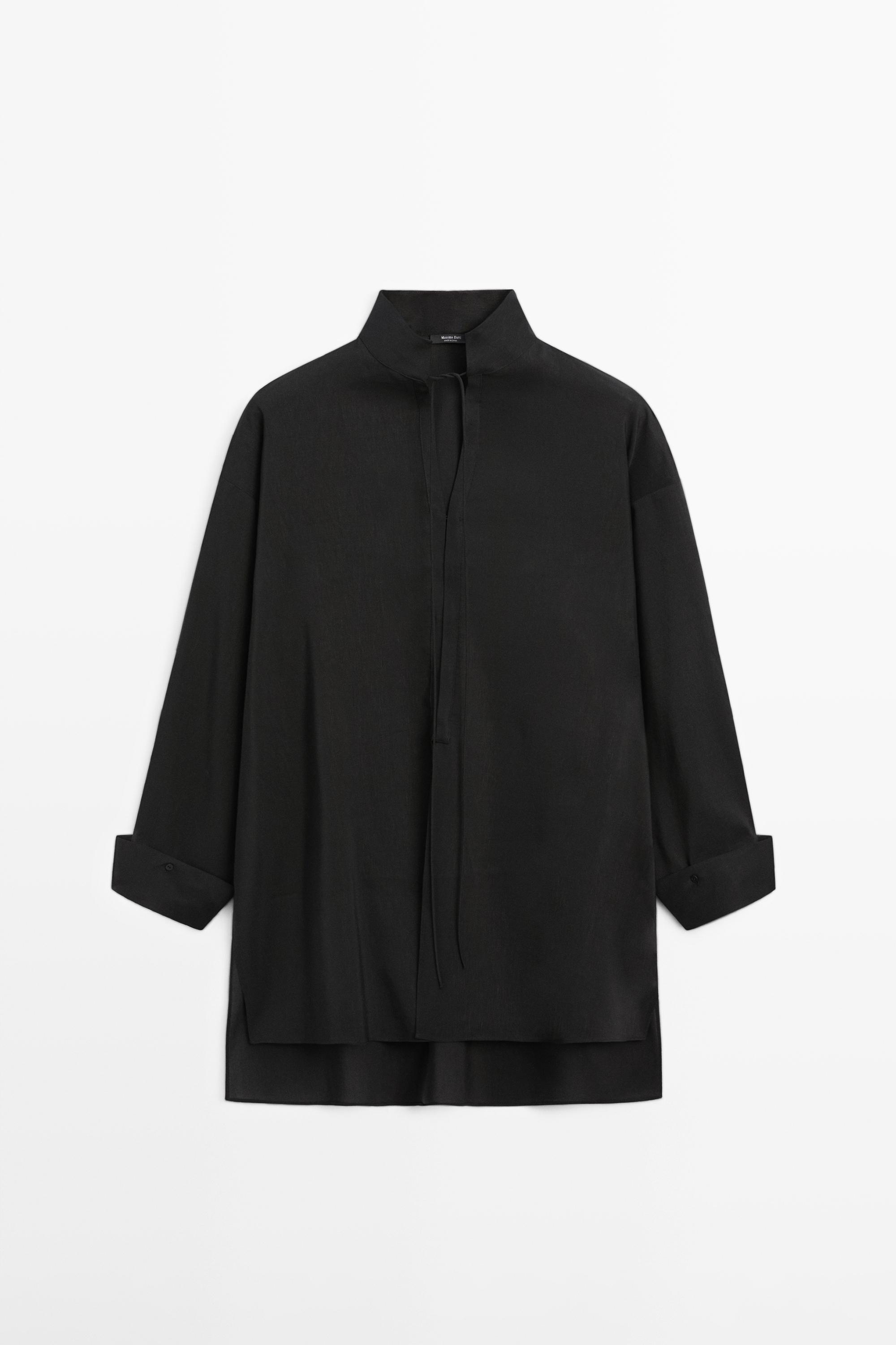 Këmishë linoje e derdhur me jakë sportive