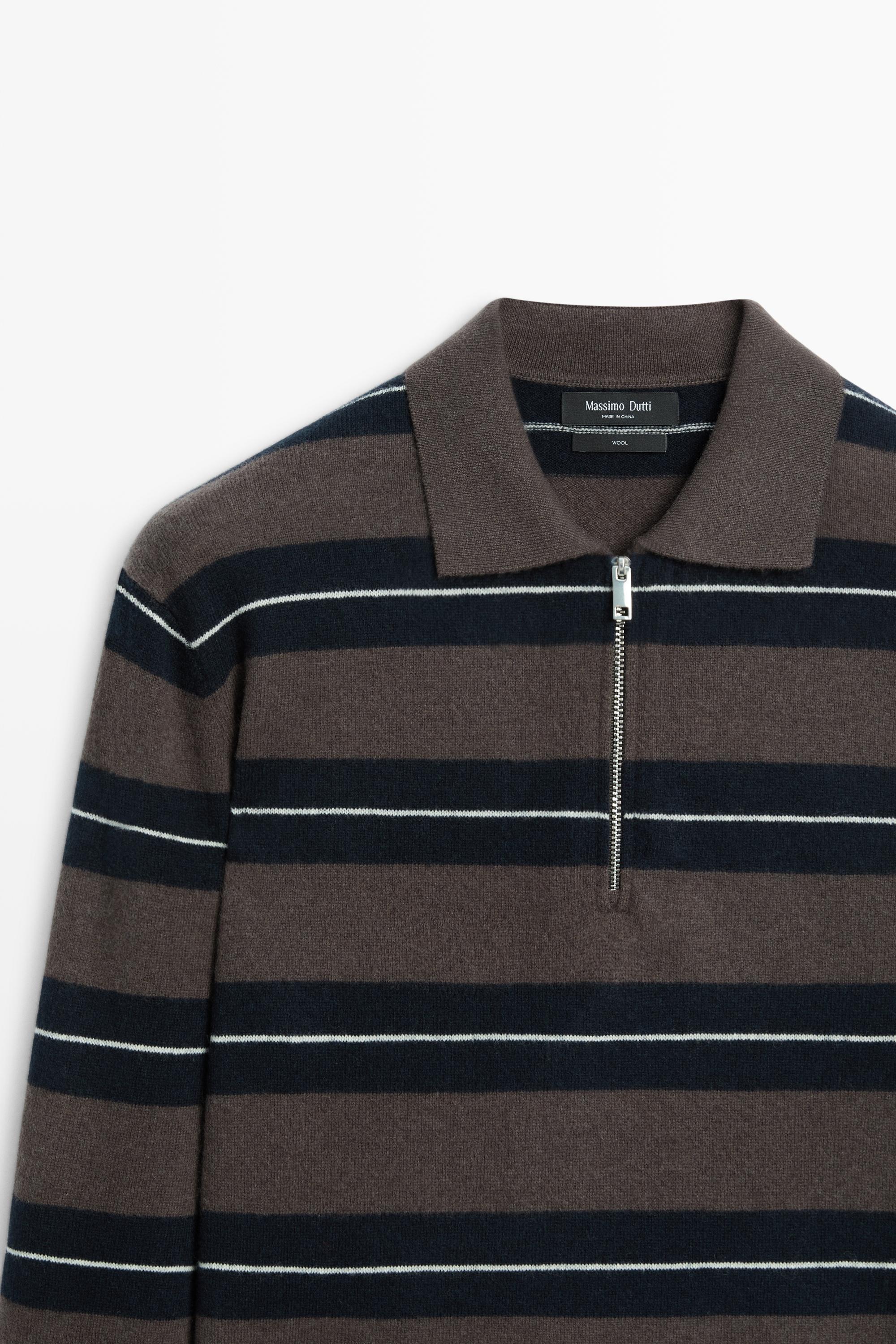 Massimo Dutti Çizgili polo yaka kazak görsel 5