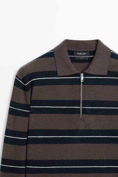 Striped knit polo sweater — BROWN 4