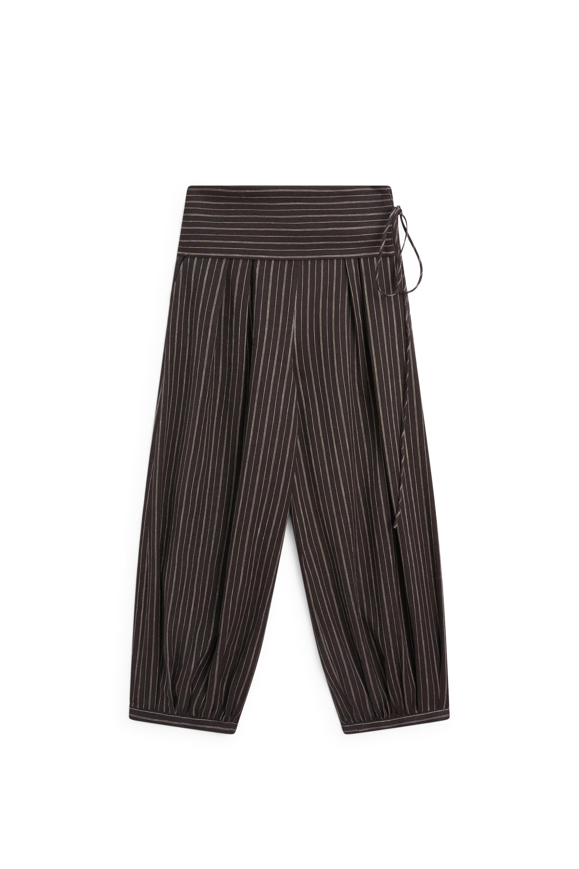 Striped sarouel trousers with cummerbund detail — BROWN