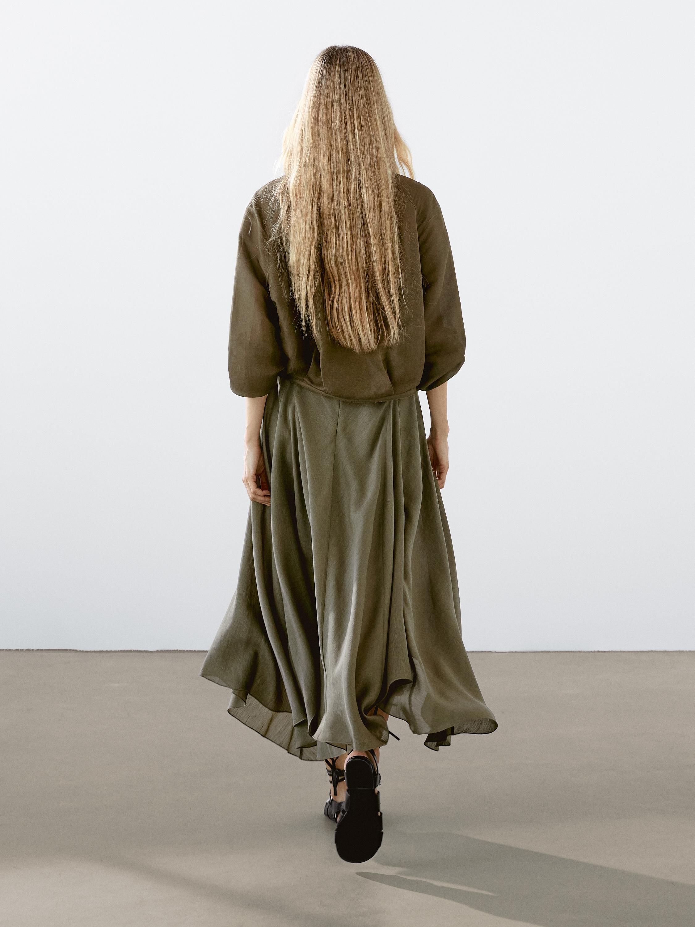 Jupe midi ample lin mélangé