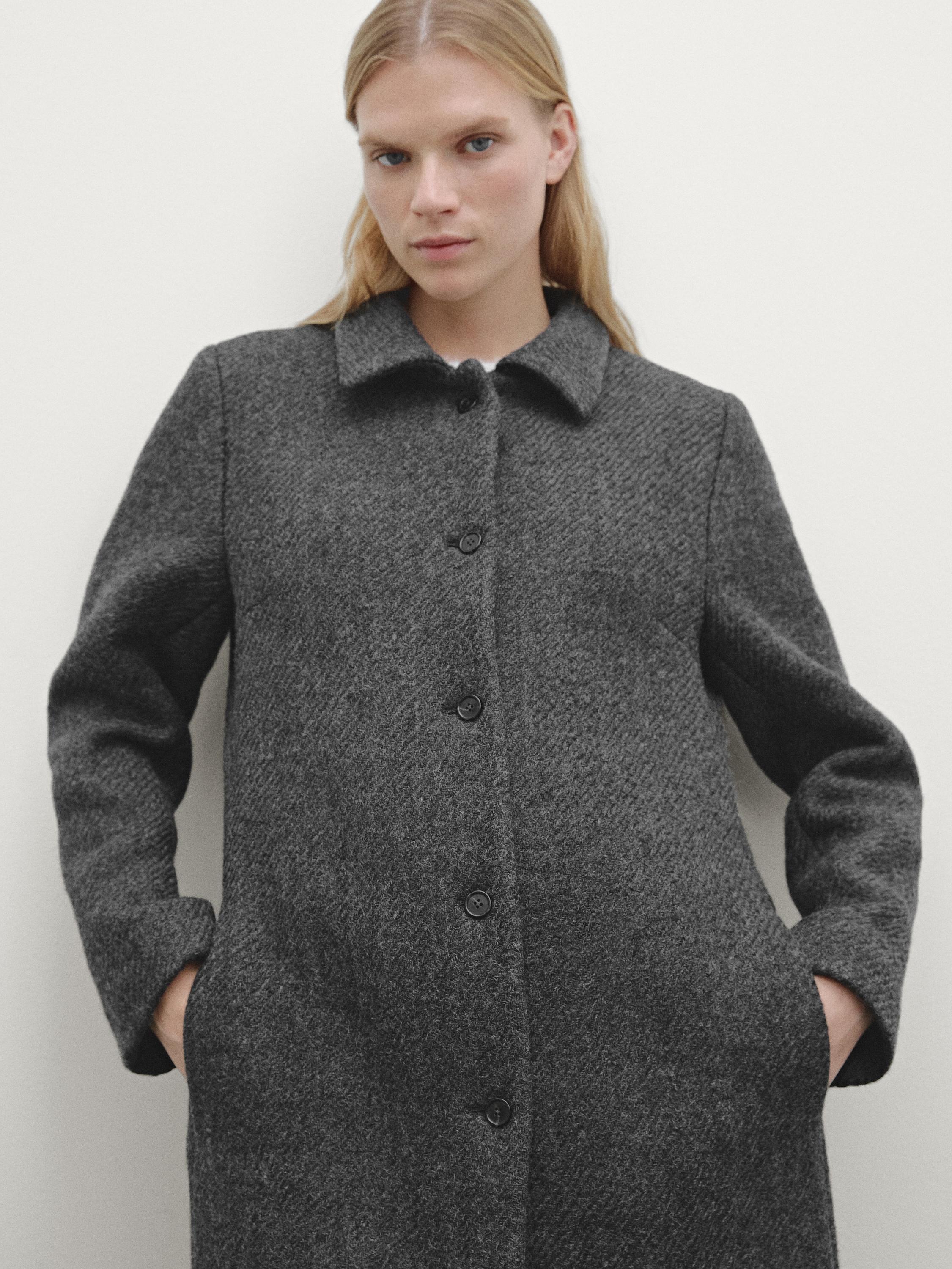 Grey wool blend coat deals