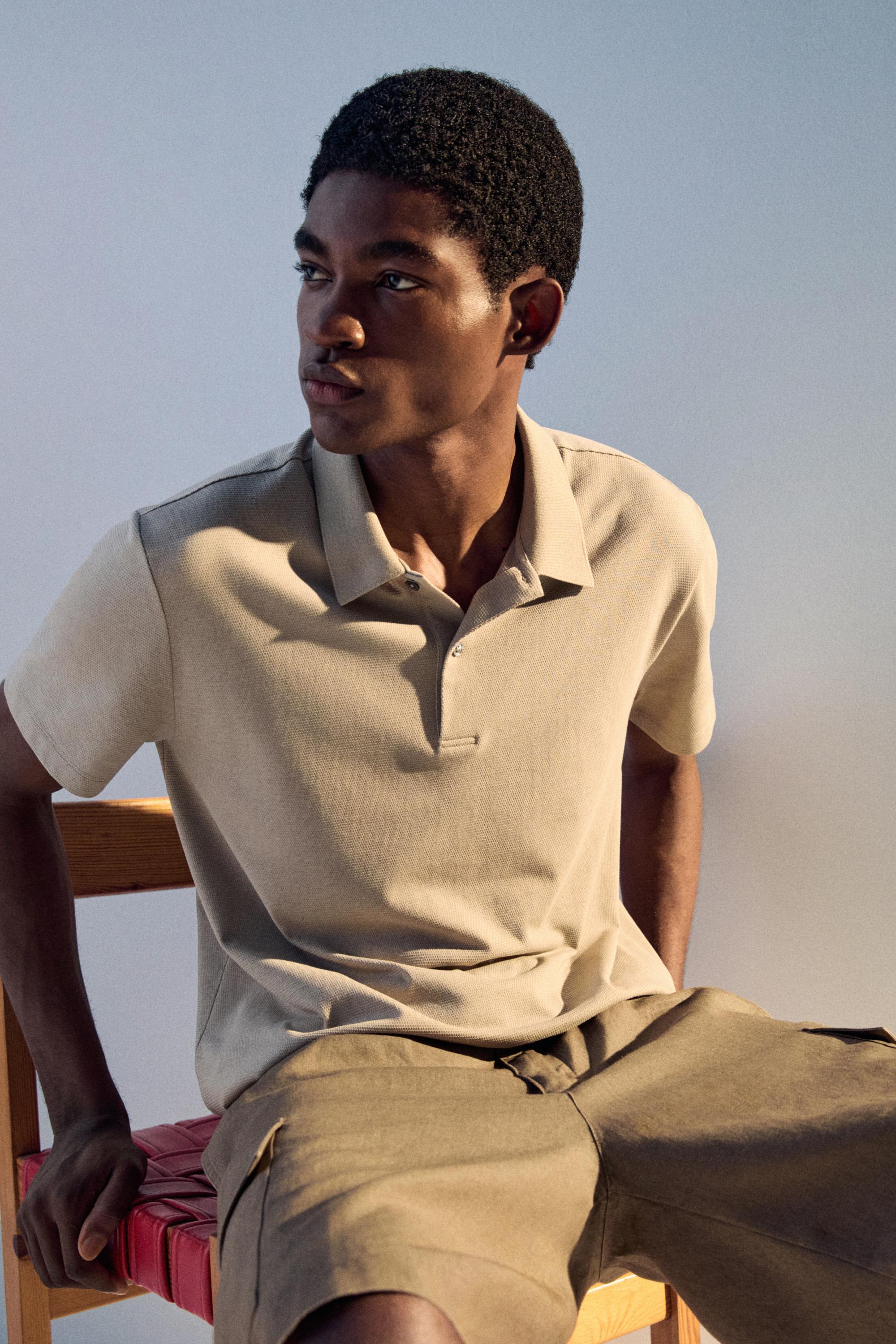 100% cotton structured polo shirt — STONE