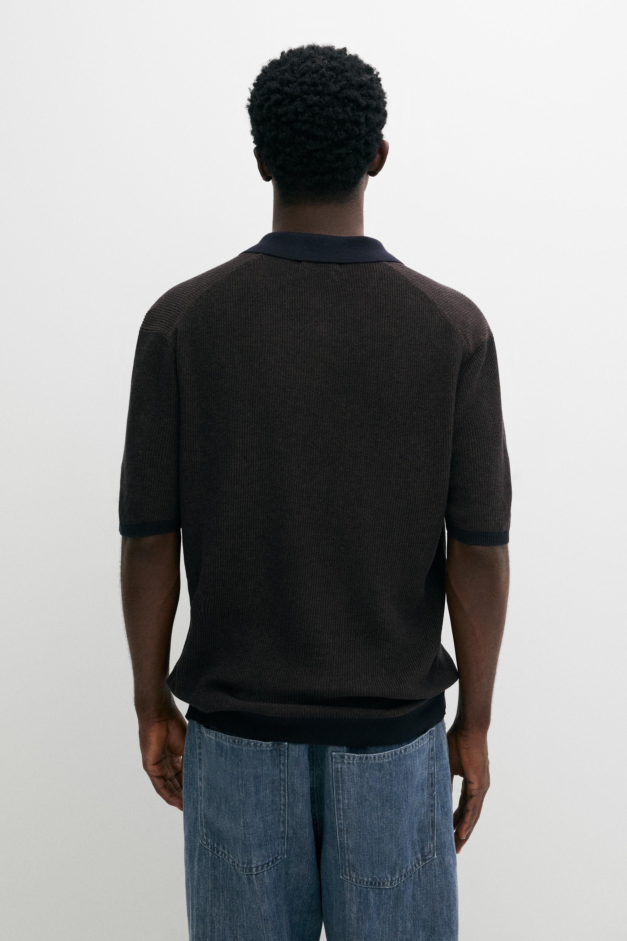 100% Cotton knit polo sweater — NAVY BLUE