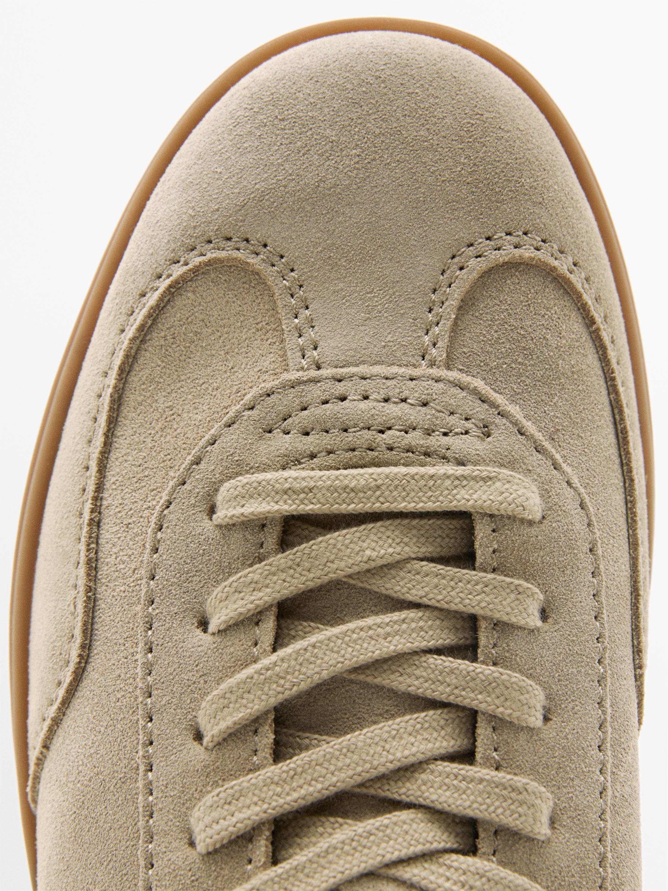 Split suede leather trainers — SAND BROWN