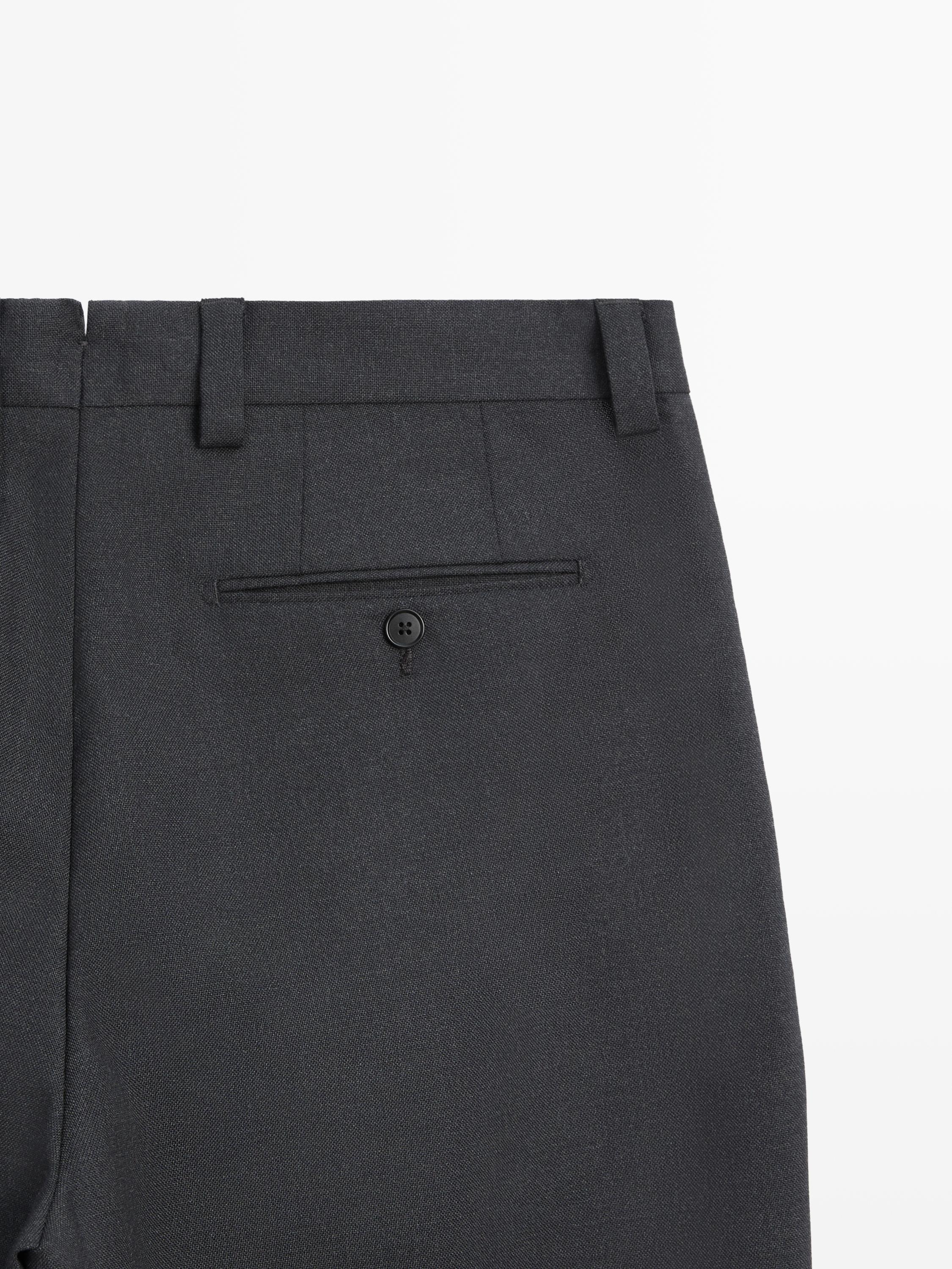 Tailored three-ply wool barrel fit trousers — CHARCOAL