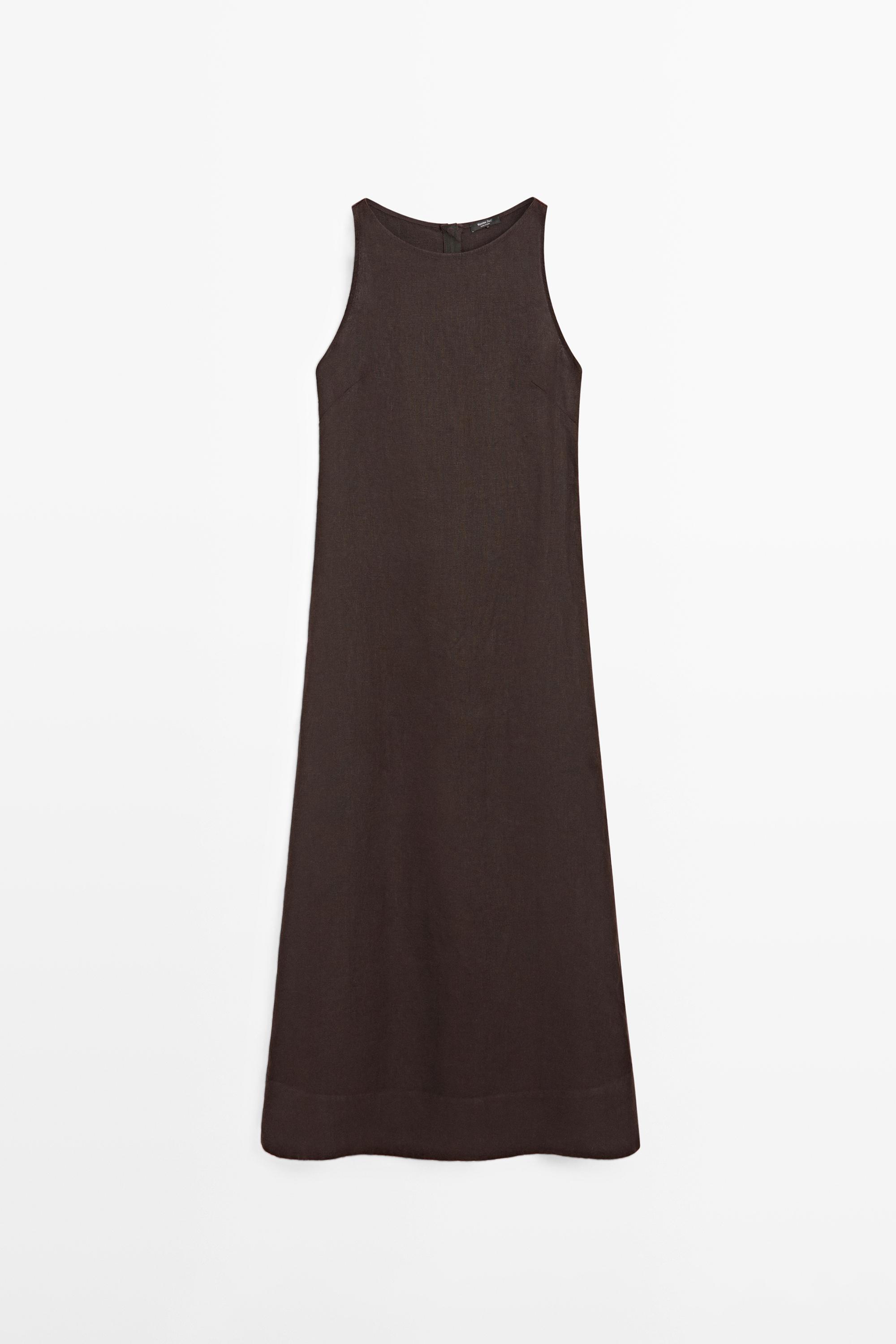 Keten midi halter elbise