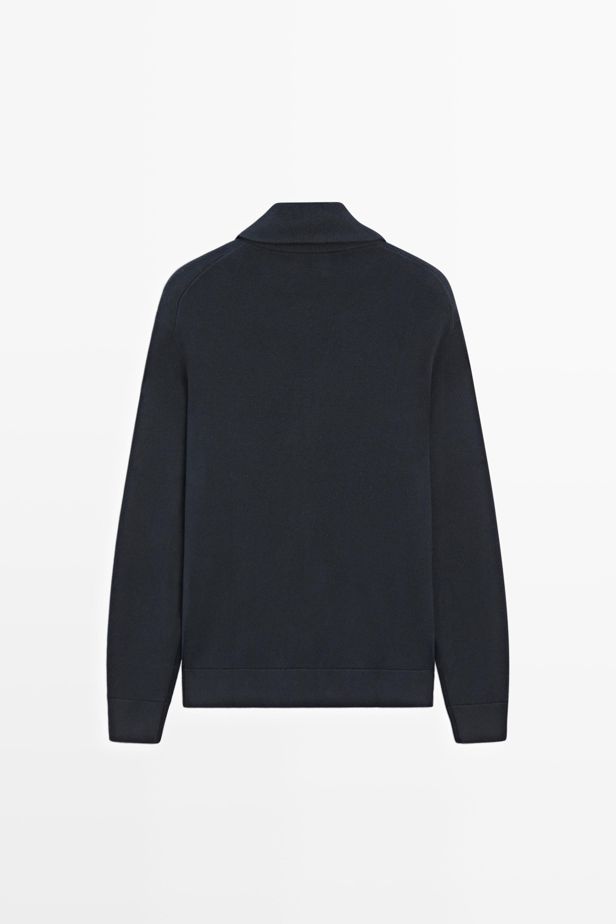 100% cotton zip-up knit cardigan — NAVY BLUE