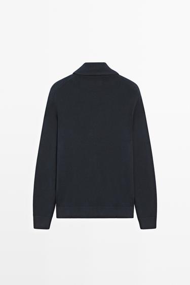 100% cotton zip-up knit cardigan — NAVY BLUE 6
