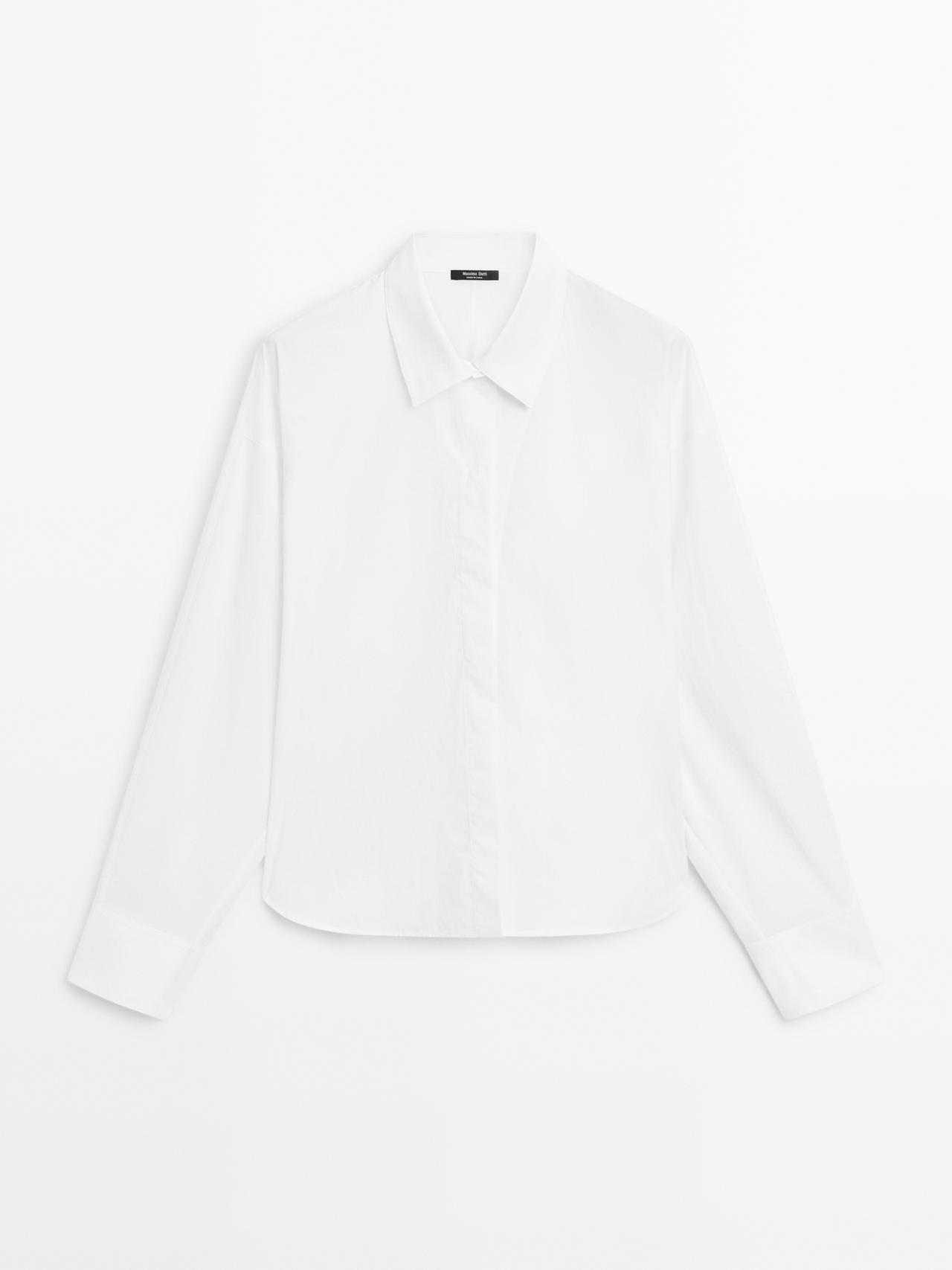 Massimo Dutti - Dame - Løstsiddende Skjorte I 100 % Bomuldspoplin - Hvid - M