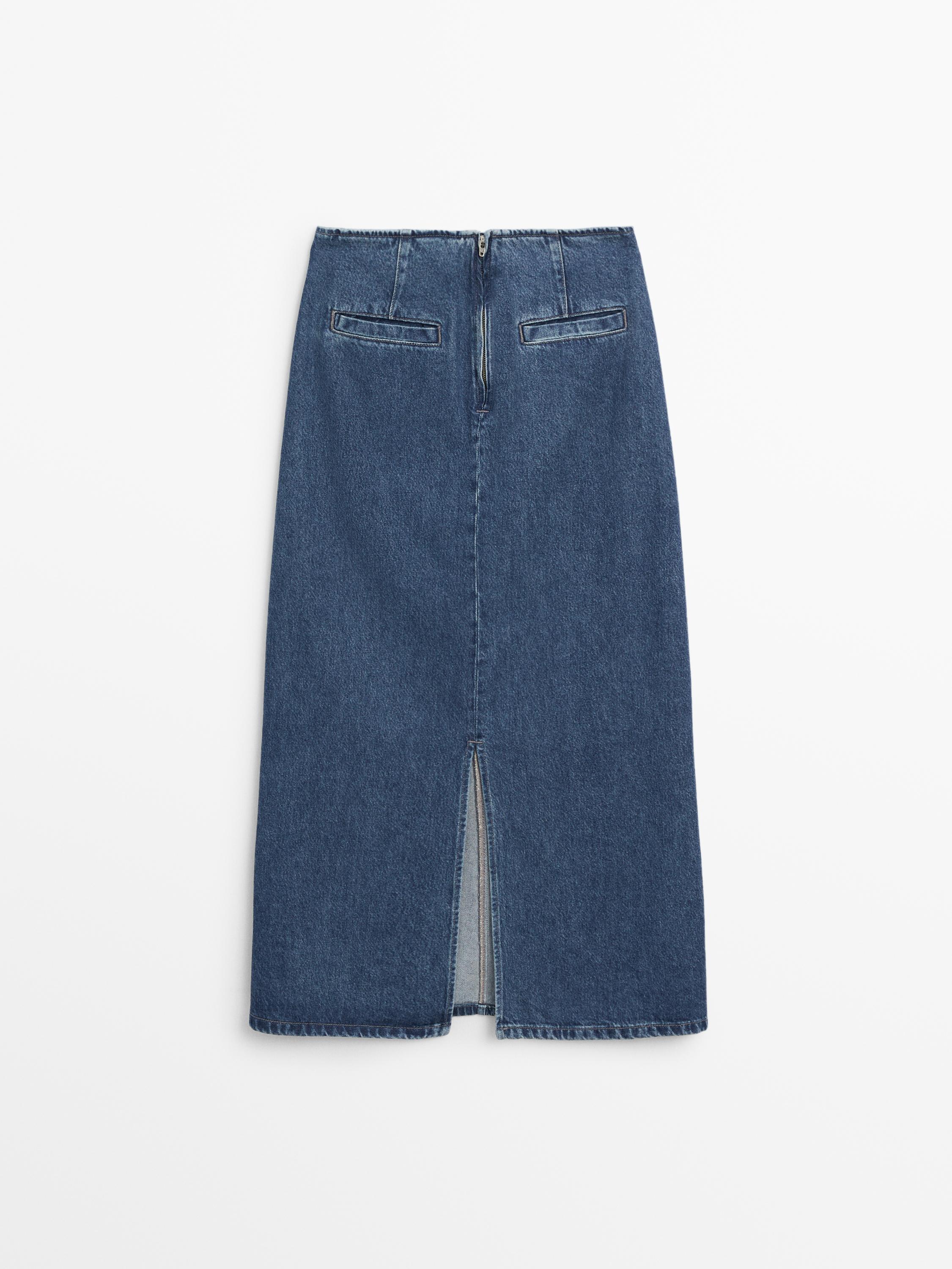 Straight-fit denim carpenter skirt
