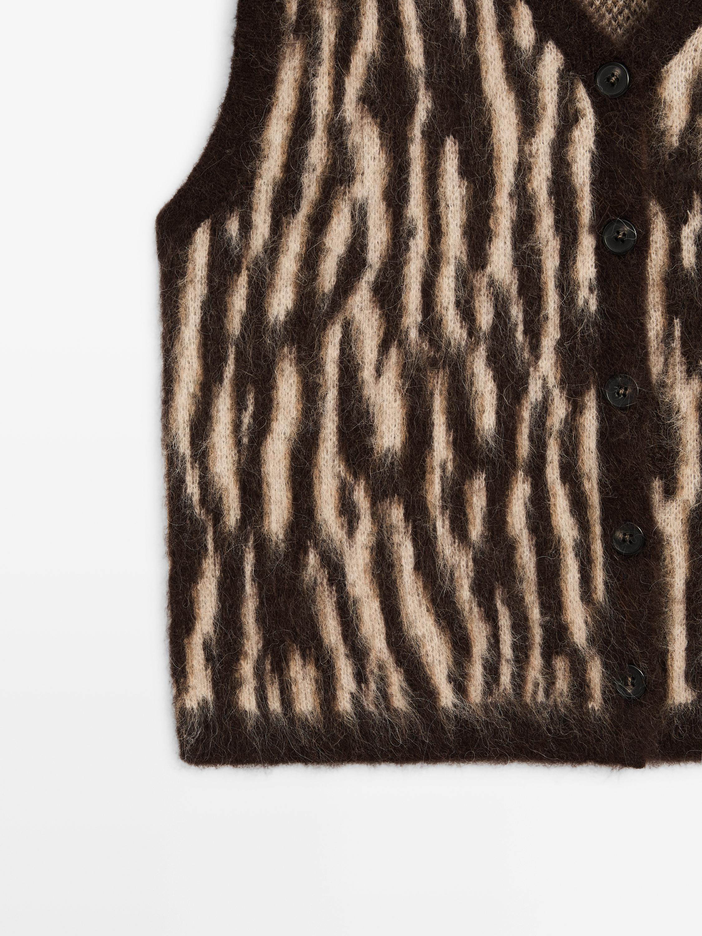 Animal print wool blend knit waistcoat
