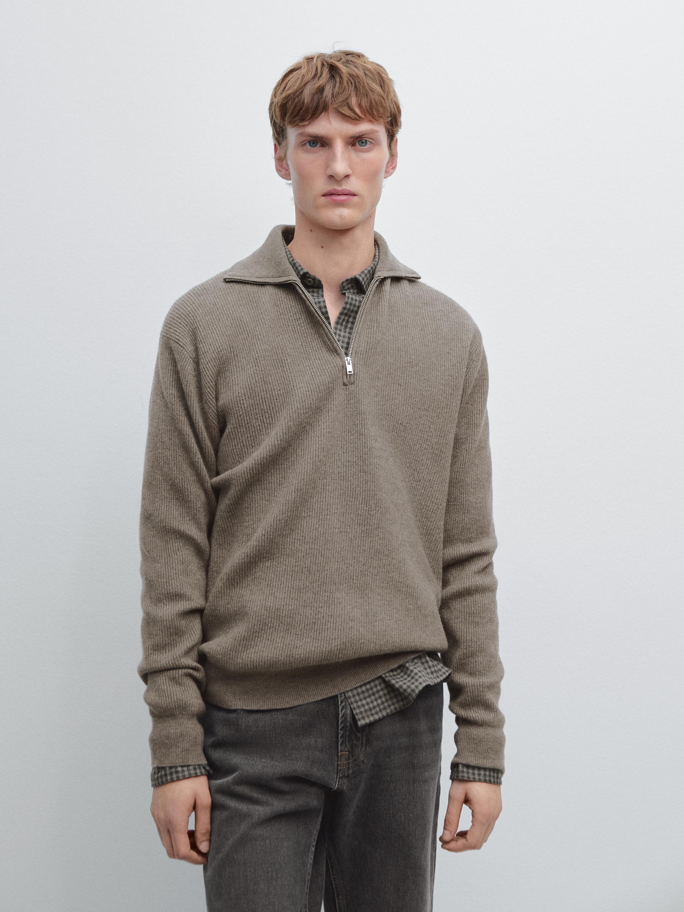 Pull en maille à col camionneur zippé