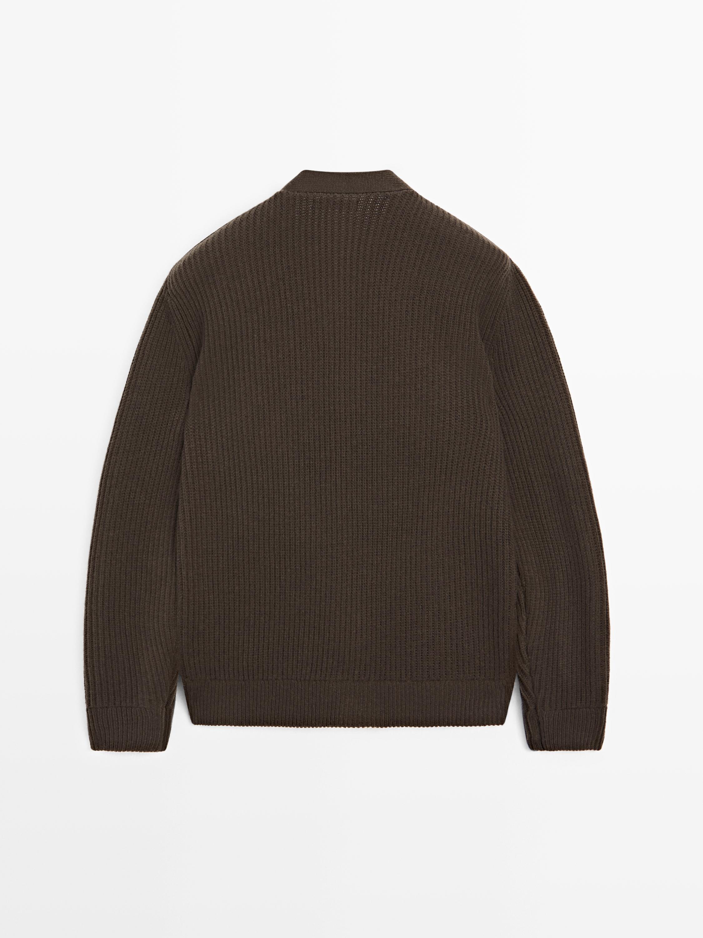 Cardigan en laine et cuir mélangés