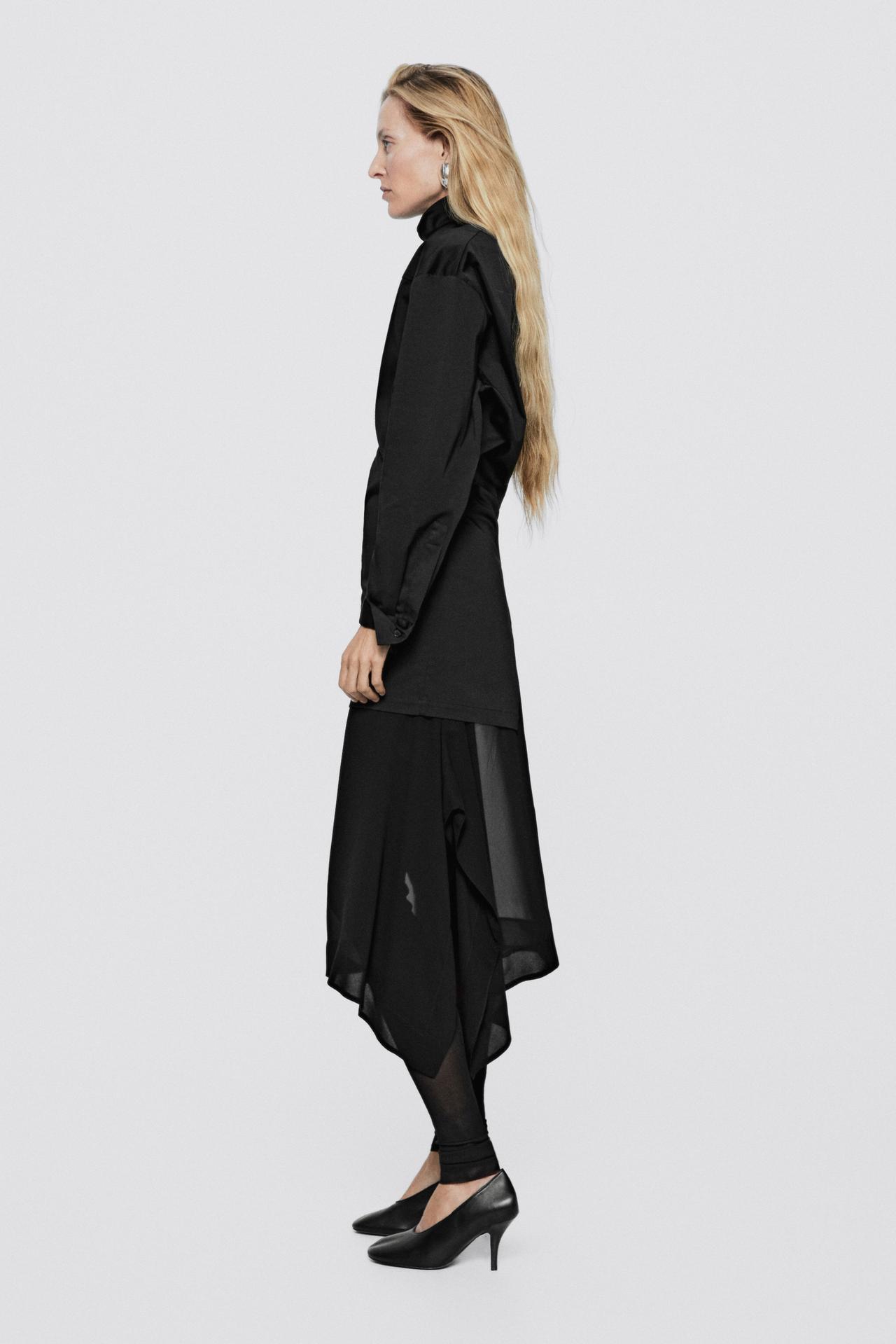 Semi-sheer asymmetric midi skirt - LIMITED EDITION — BLACK