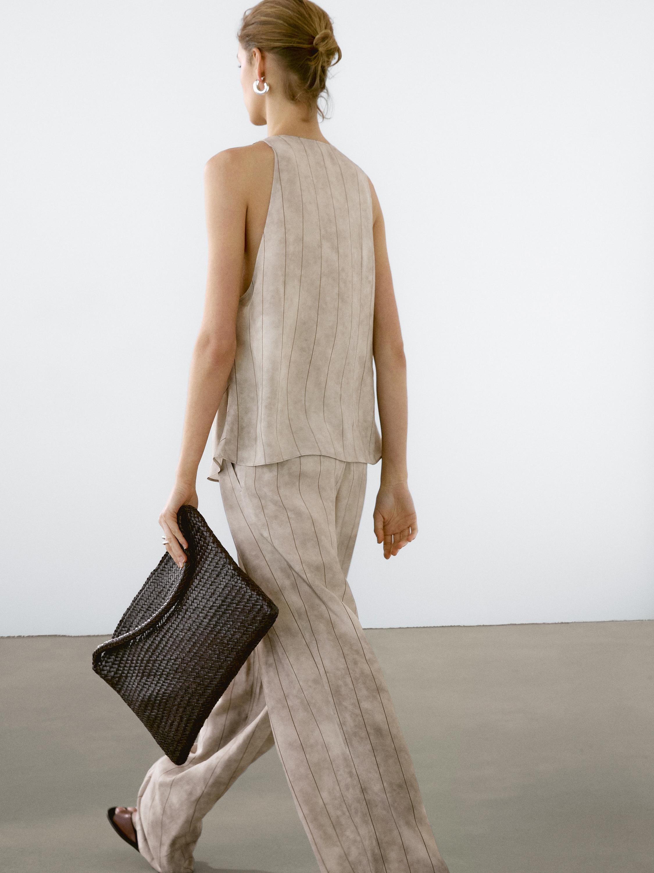 Straight-leg striped flowing trousers