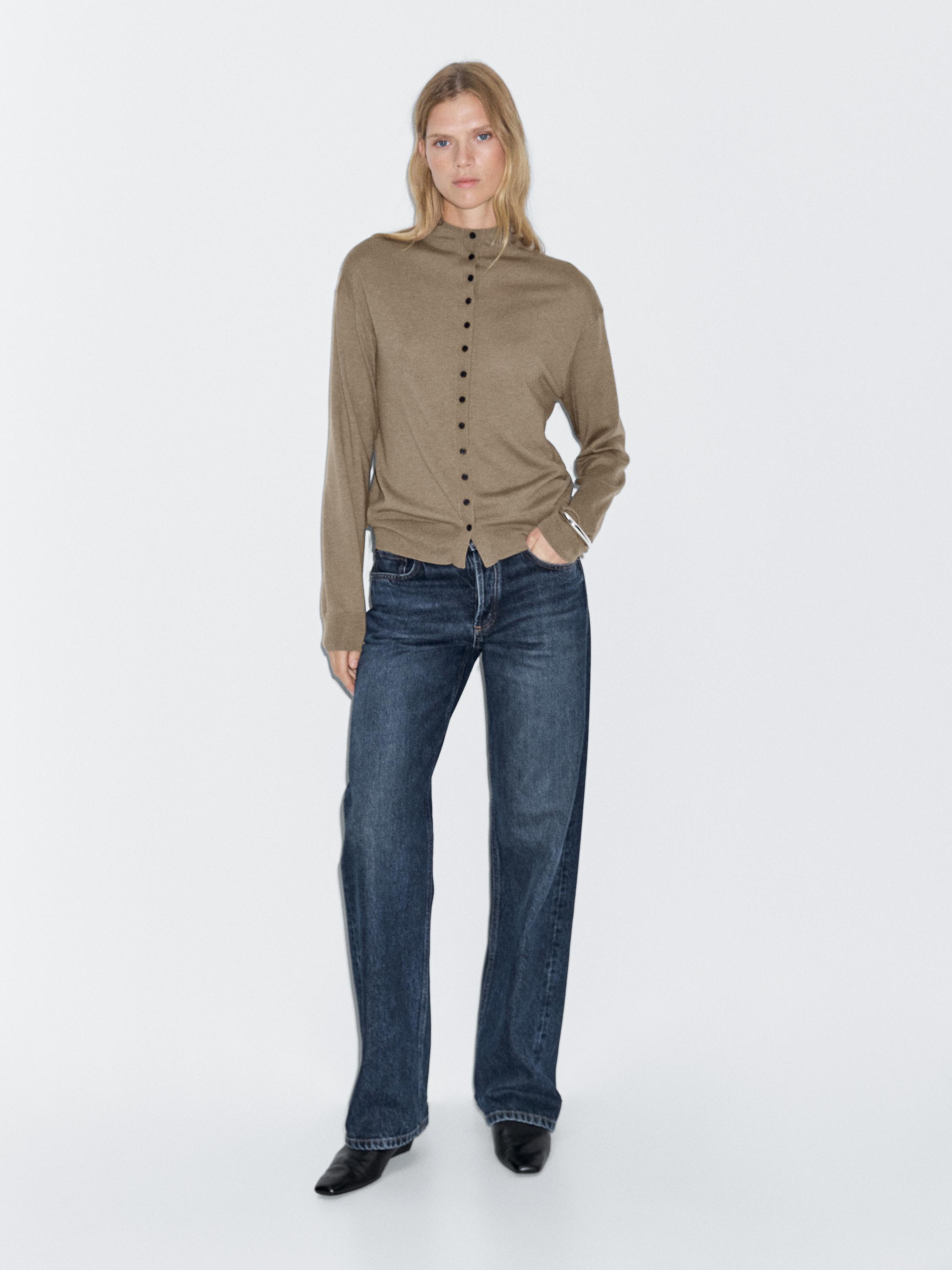Knit cardigan with mock turtleneck