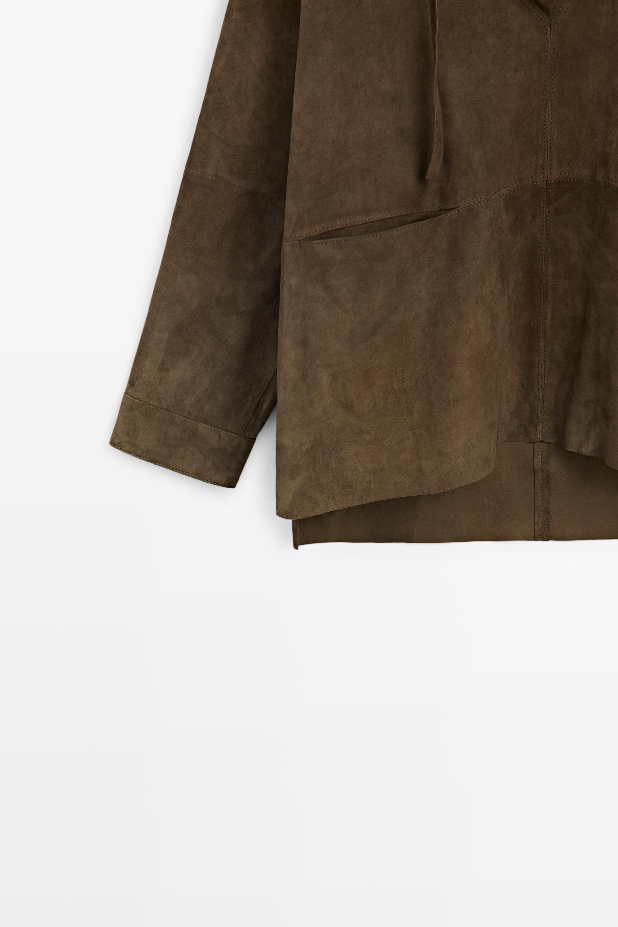 High-neck suede shirt — KHAKI