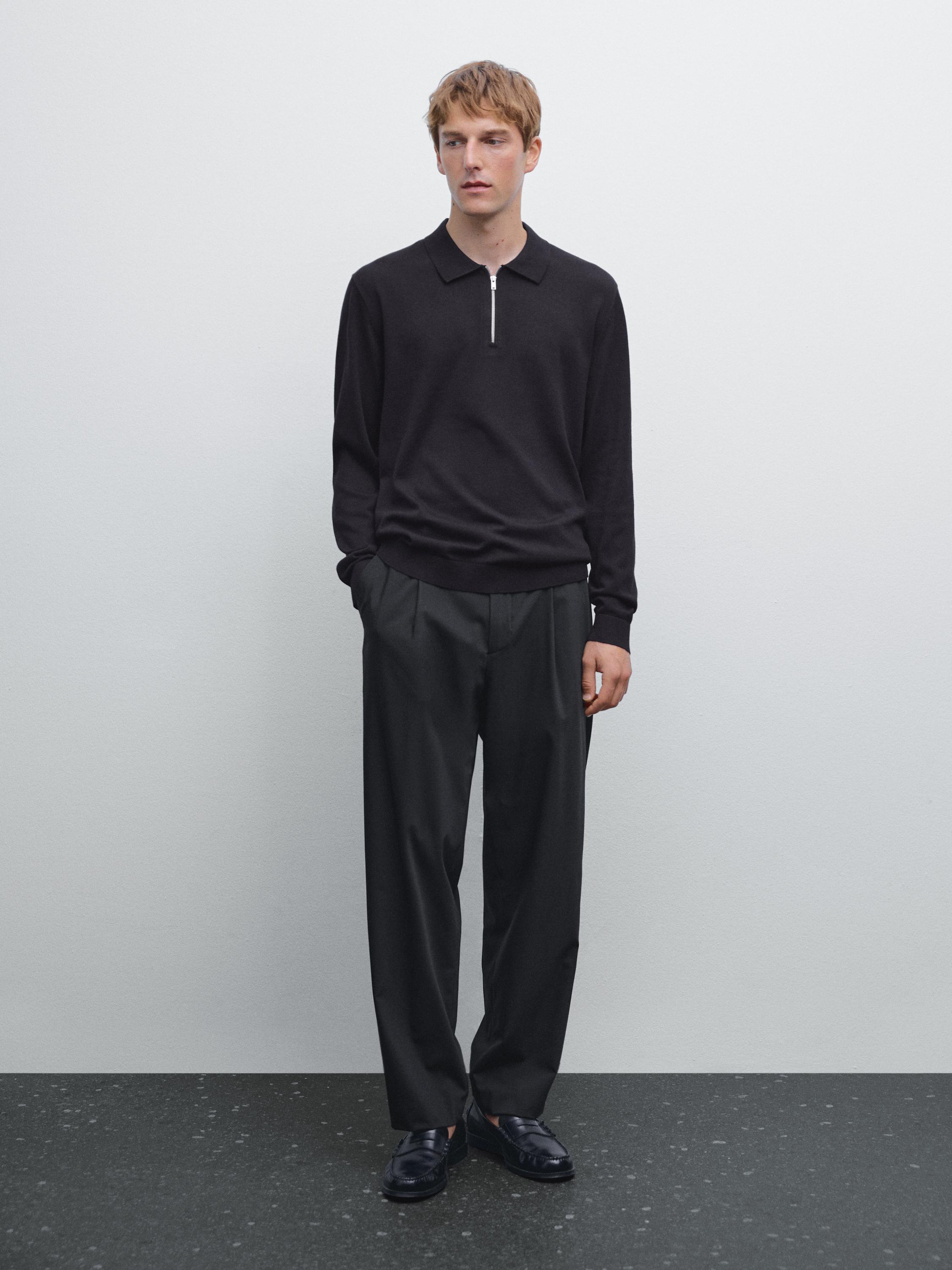 Knit polo sweater with zip