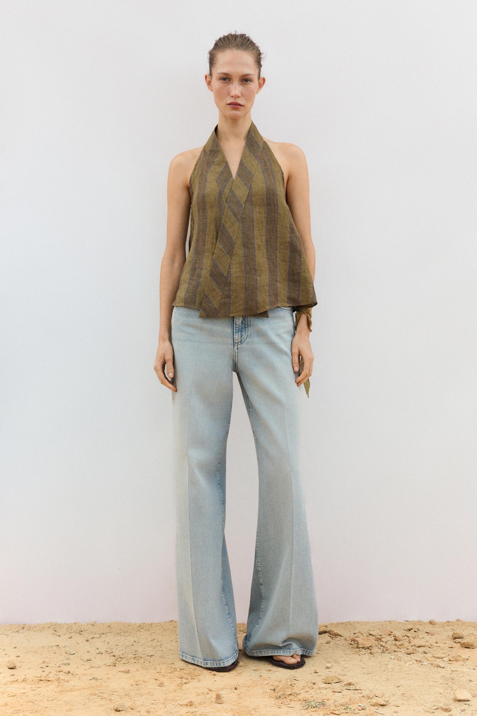 Printed waistcoat with crossover neckline — KHAKI