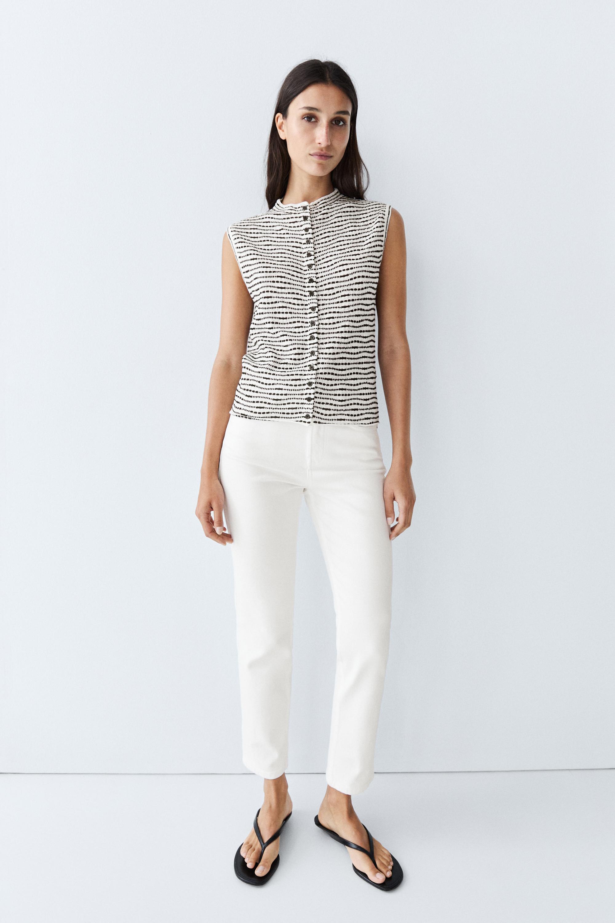 High-neck textured vest — CREAM
