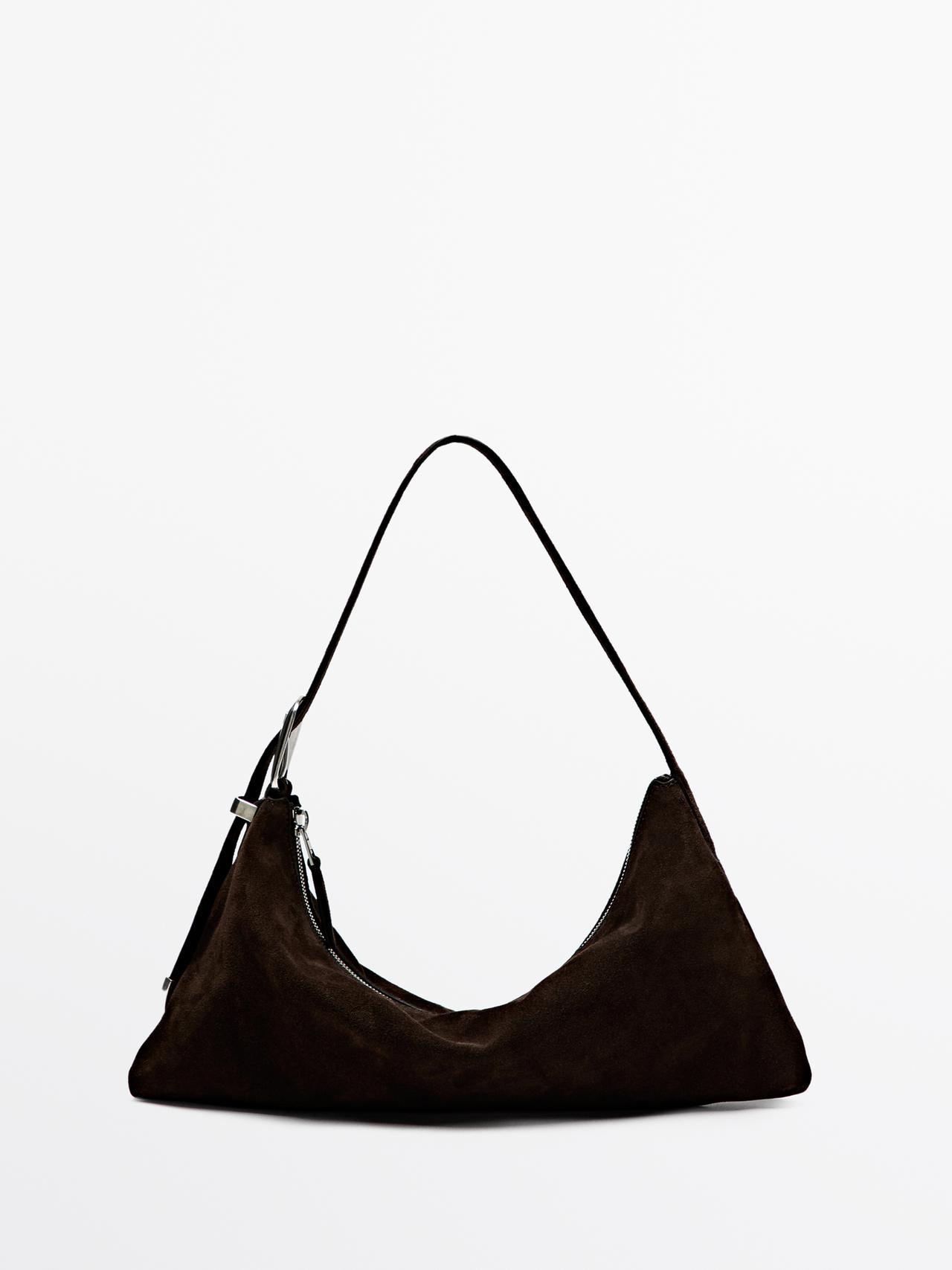 Massimo Dutti - Dame - Mellemstor Spaltlædertaske - Brun - 01