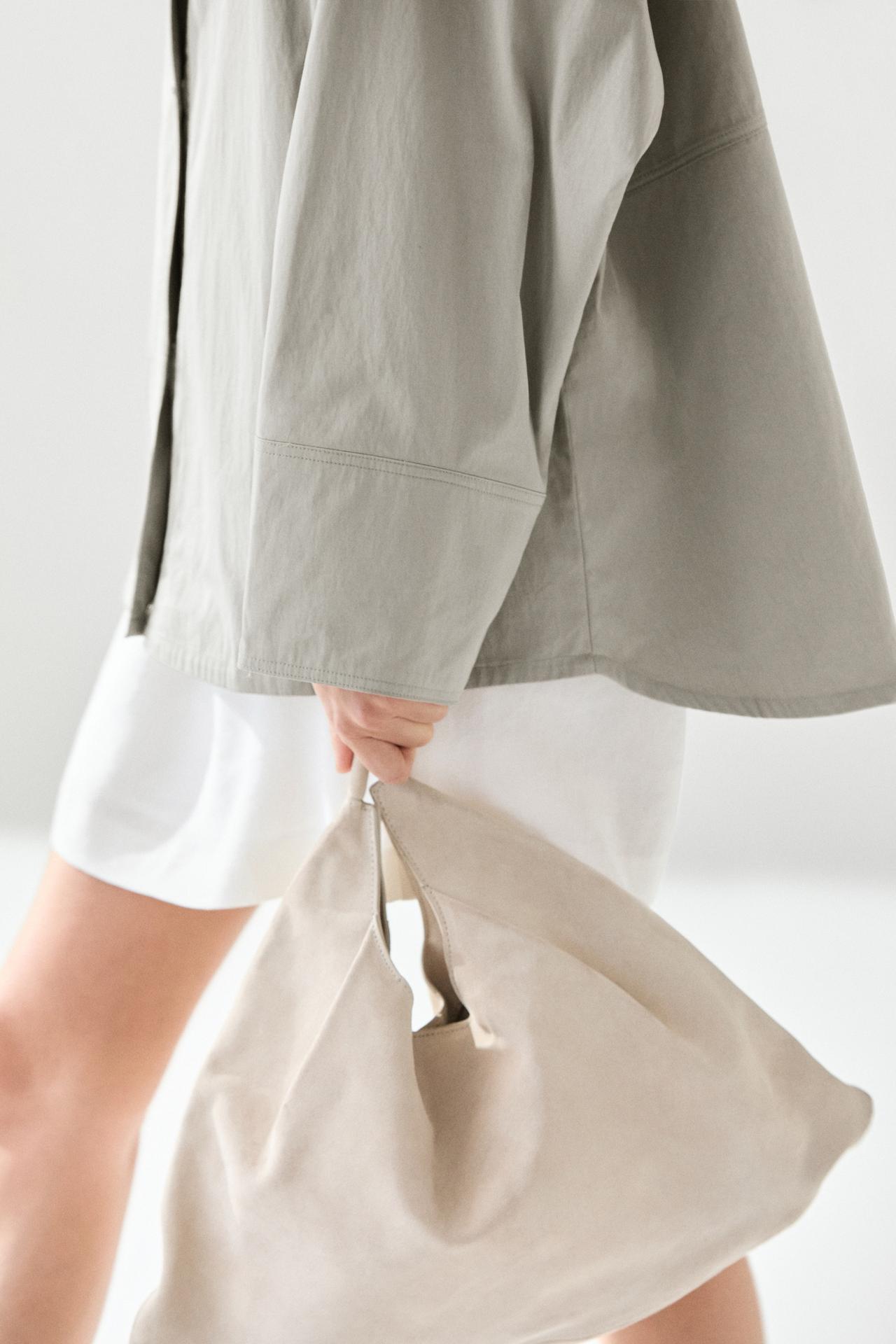 Cotton blend high neck jacket — BLUISH GREY