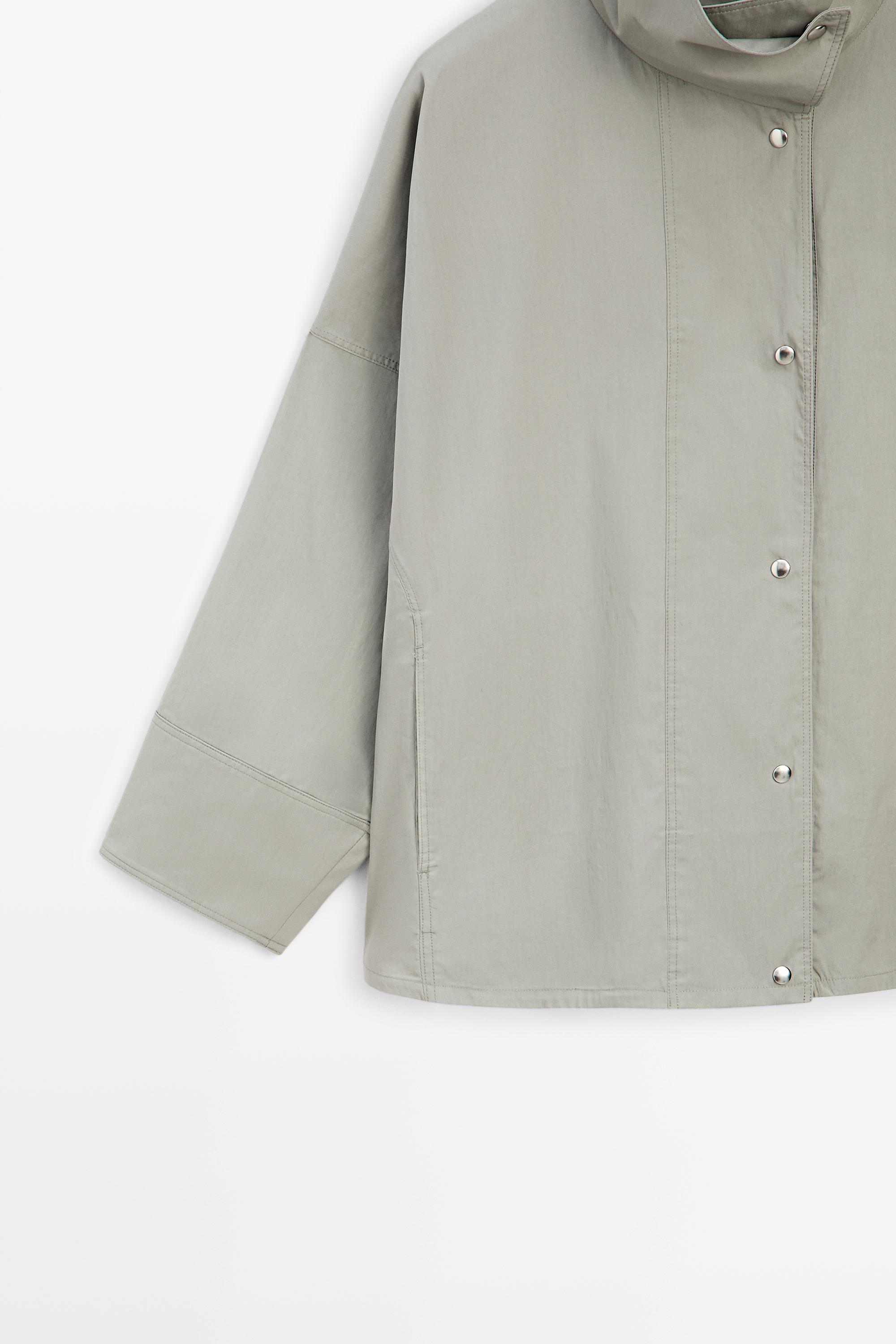 Cotton blend high neck jacket — BLUISH GREY