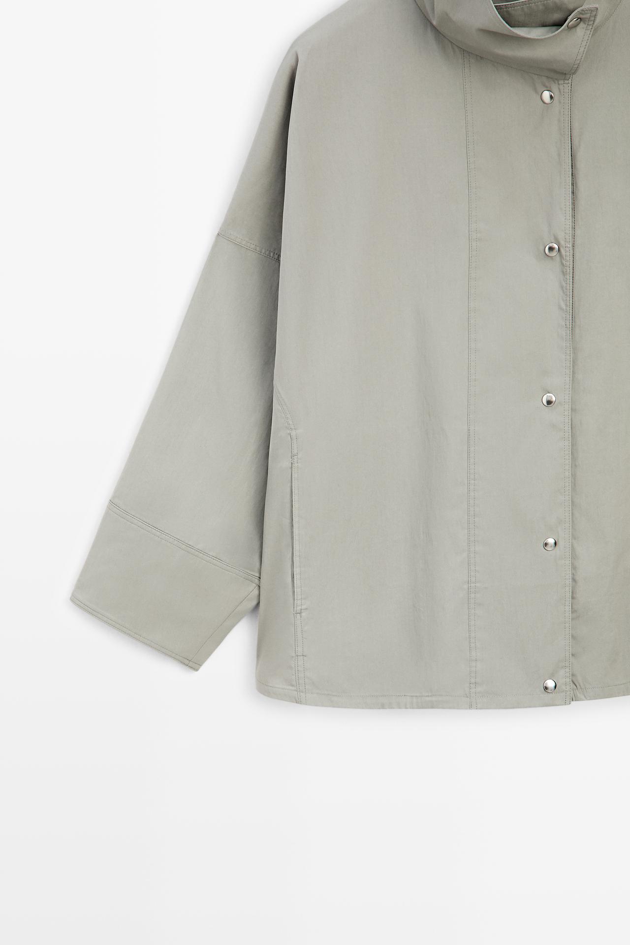 Cotton blend high neck jacket — BLUISH GREY