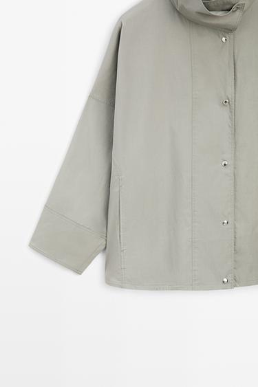 Cotton blend high neck jacket — BLUISH GREY 7