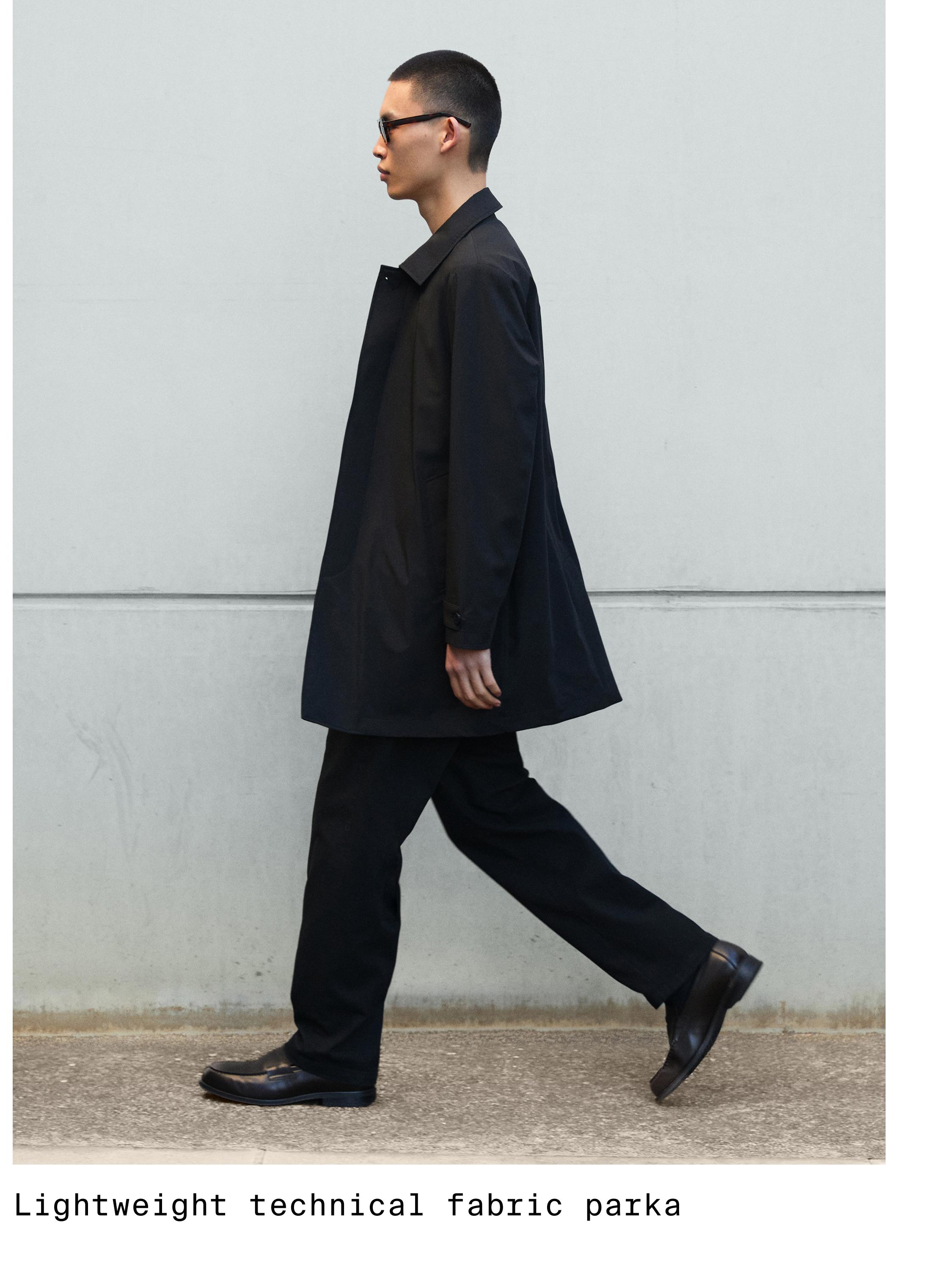 Lightweight technical fabric parka — BLACK