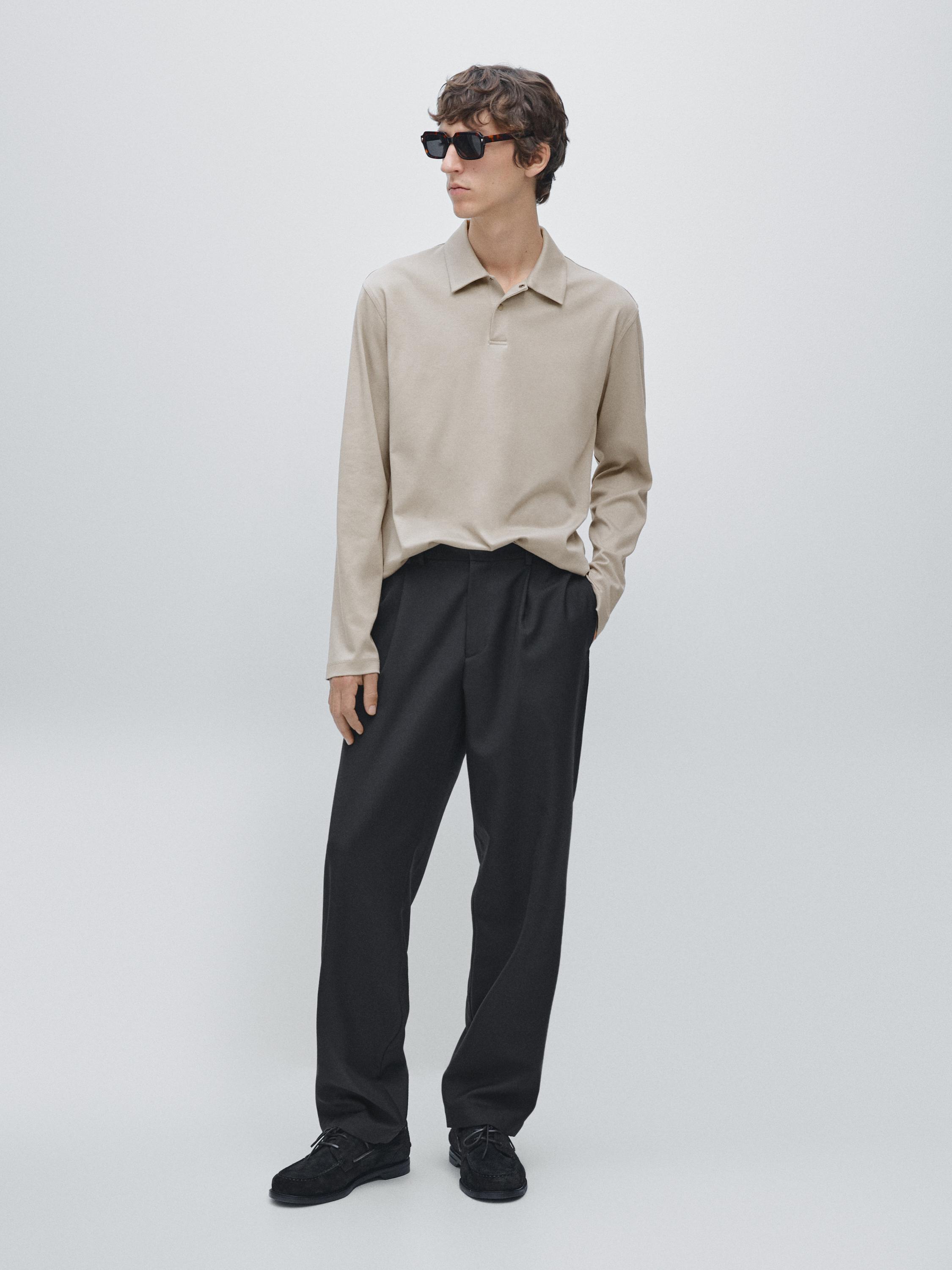 Long sleeve polo shirt with snap button