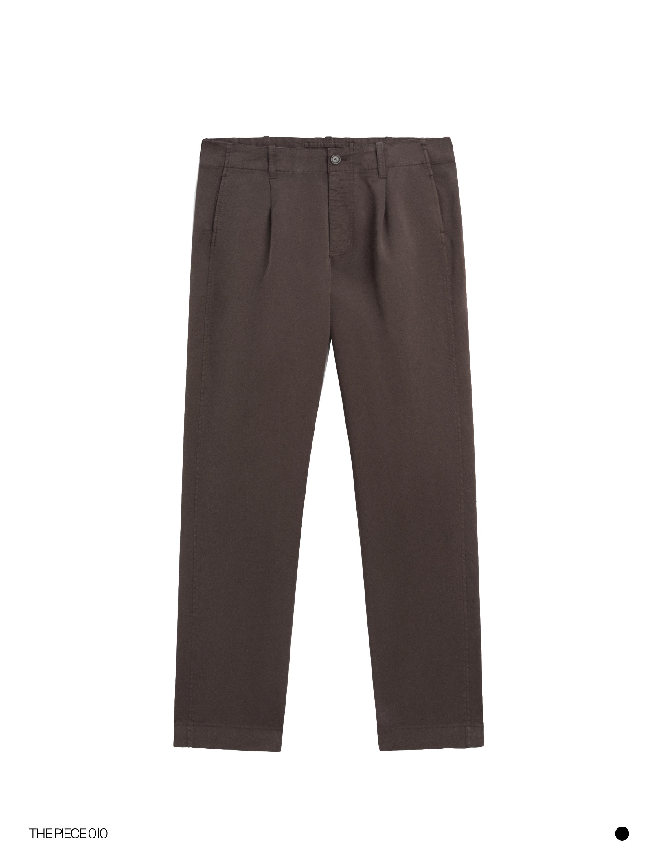 Cotton blend barrel fit trousers — BROWN
