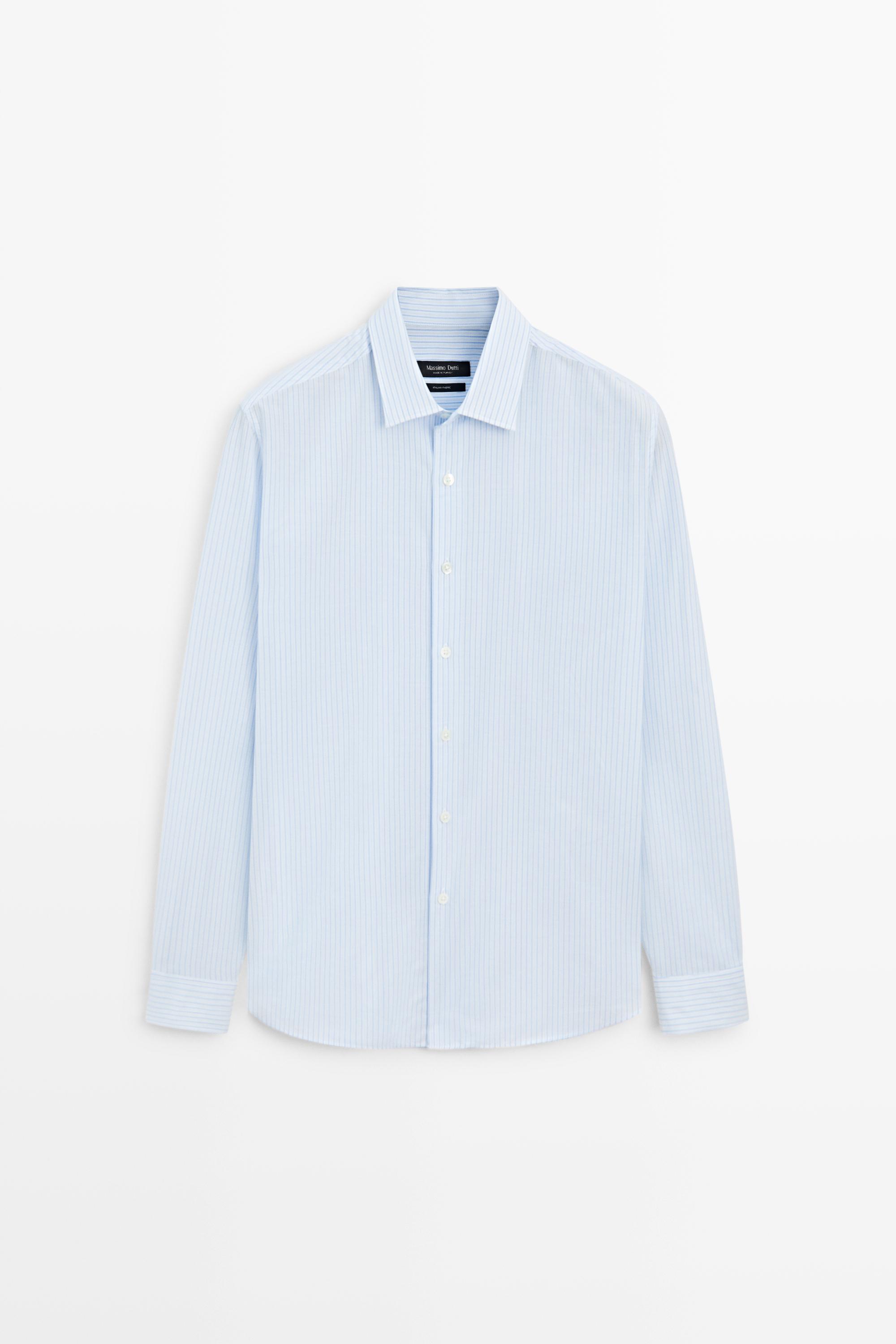 100% cotton regular fit striped shirt — SKY BLUE