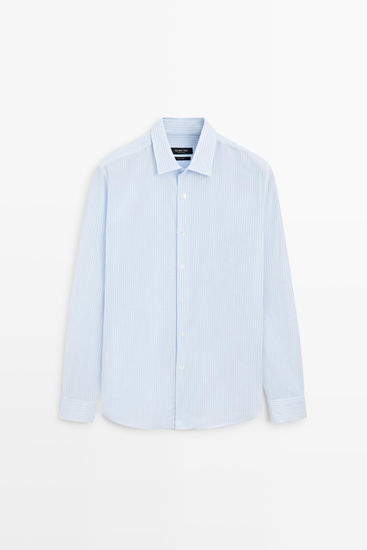 100% cotton regular fit striped shirt — SKY BLUE