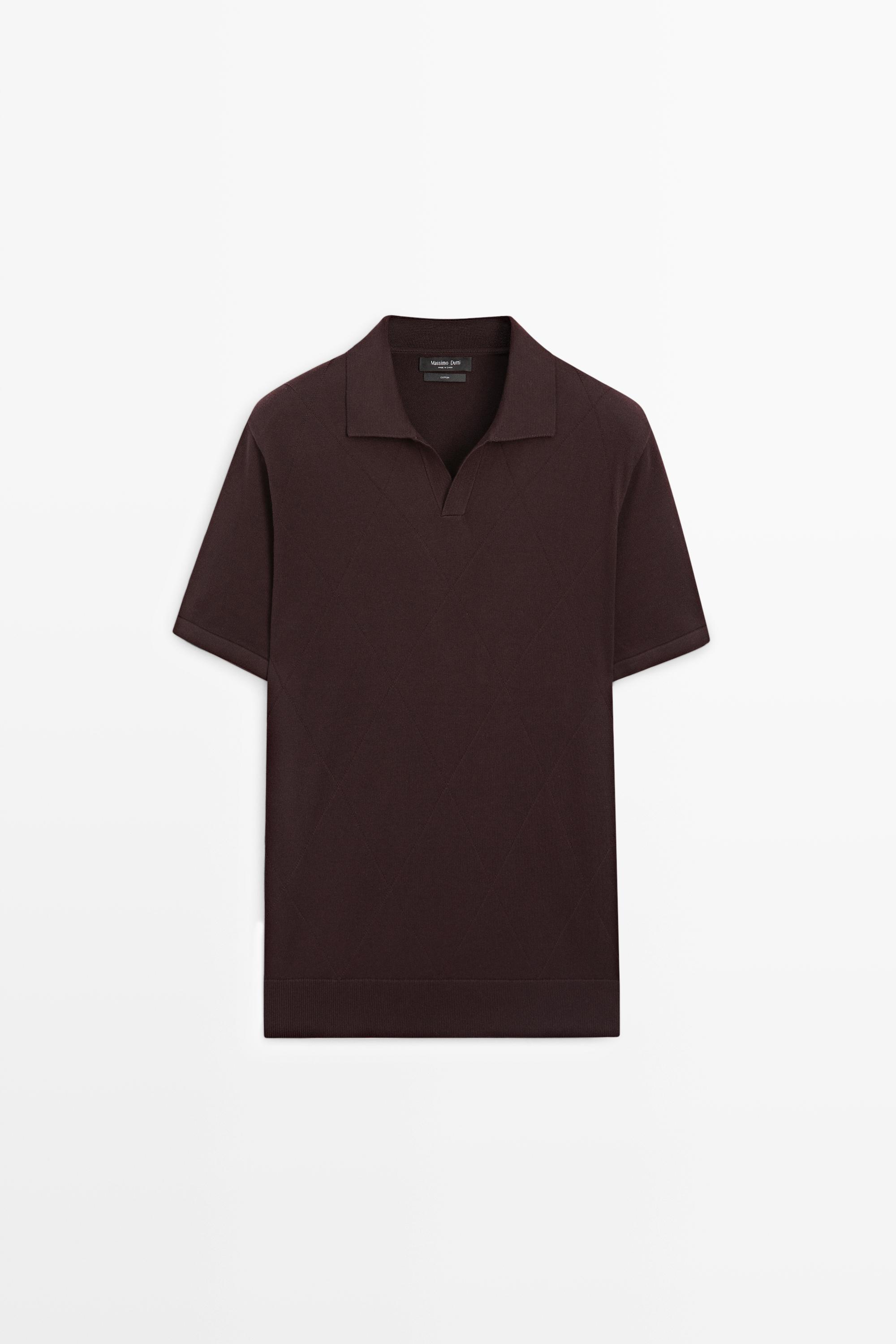 100% cotton intarsia knit polo shirt — BURGUNDY